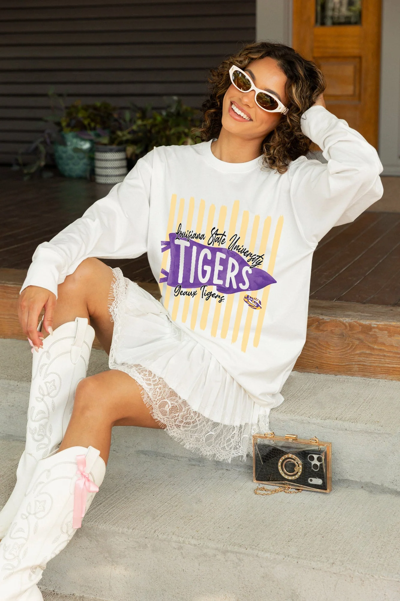 LSU TIGERS RALLY STRIPE ESSENTIAL RELAXED FIT LONG SLEEVE TEE 2 LSU TIGERS RALLY STRIPE ESSENTIAL RELAXED FIT LONG SLEEVE TEE