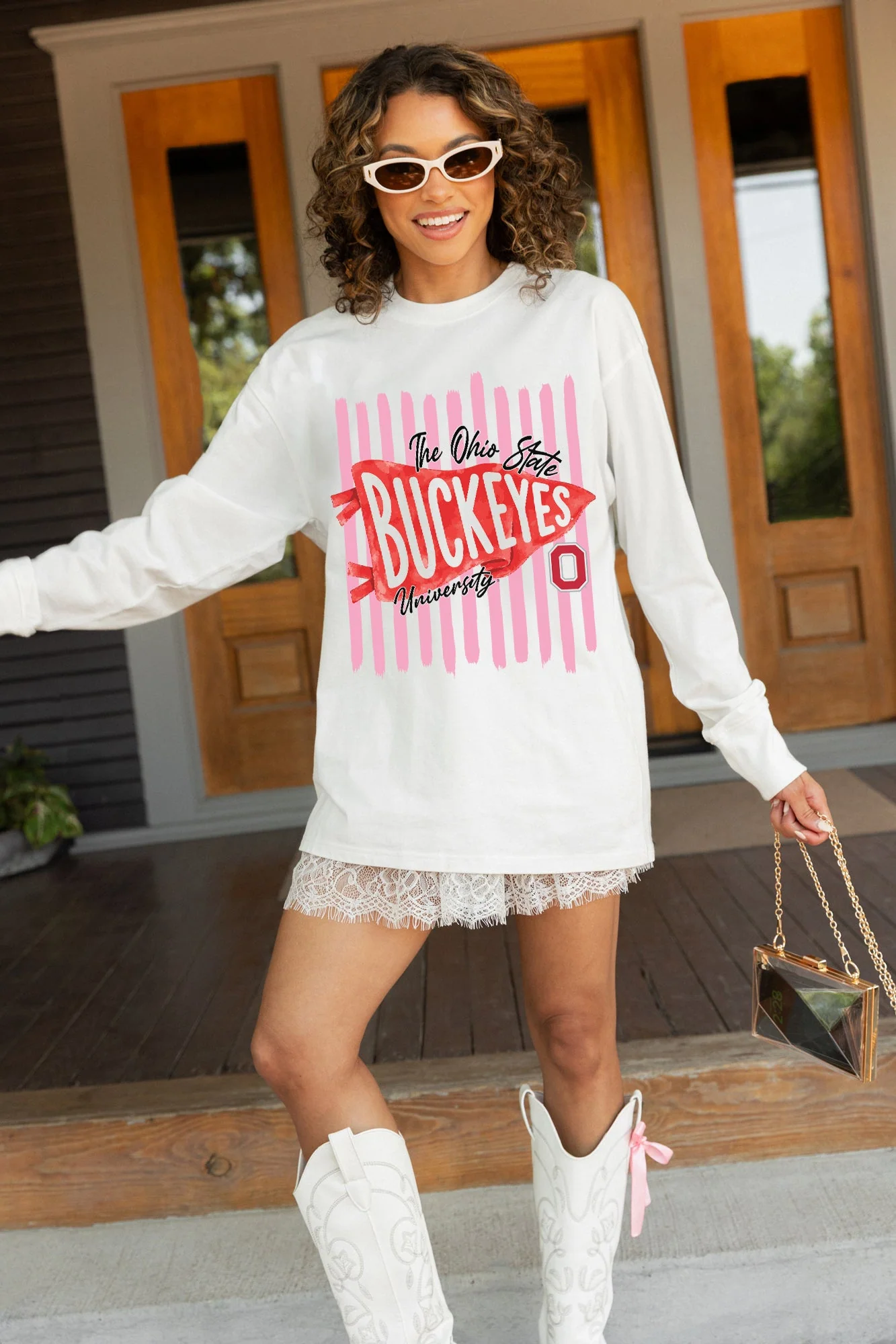 OHIO STATE BUCKEYES RALLY STRIPE ESSENTIAL RELAXED FIT LONG SLEEVE TEE