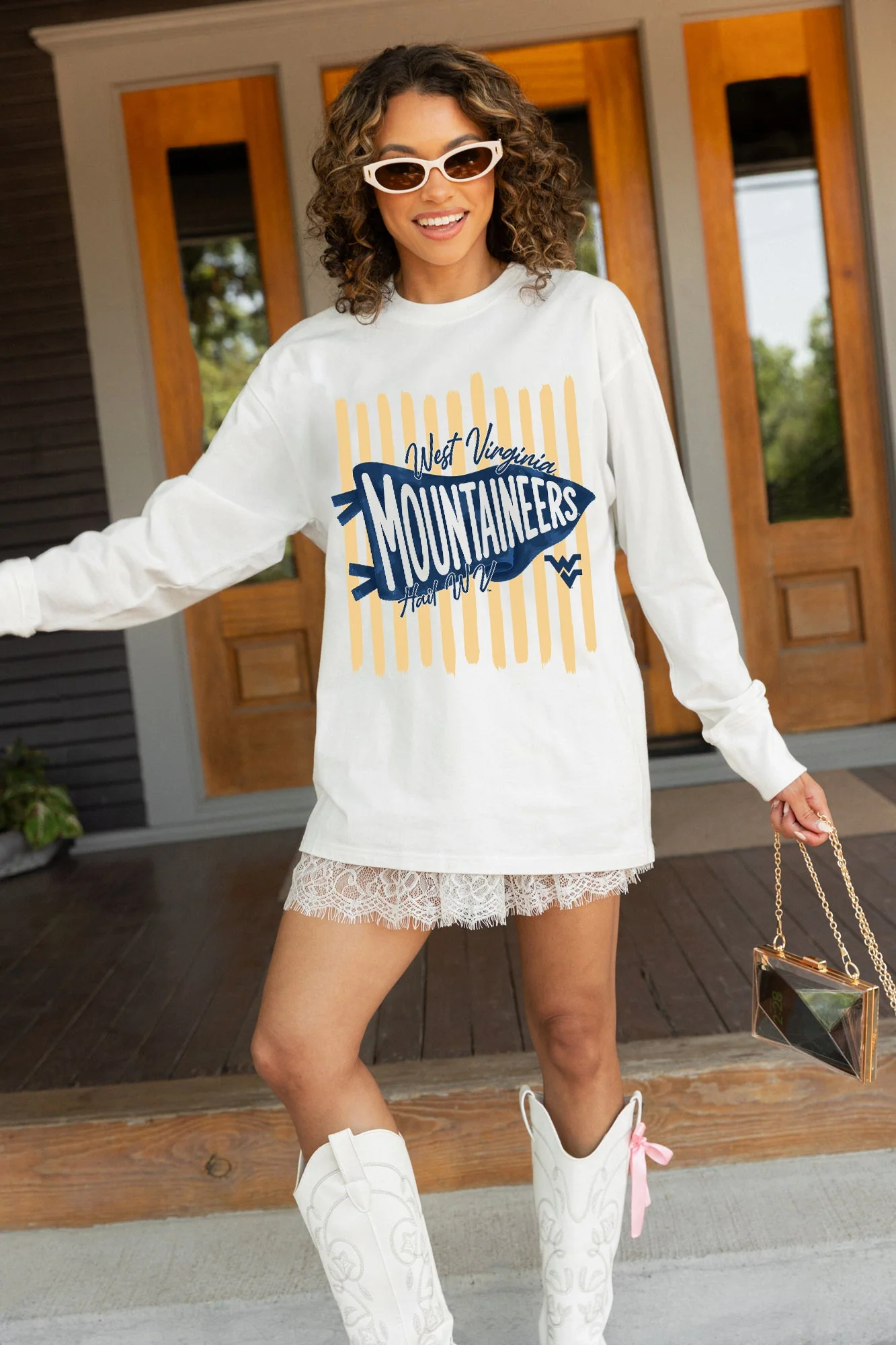 WEST VIRGINIA MOUNTAINEERS RALLY STRIPE ESSENTIAL RELAXED FIT LONG SLEEVE TEE