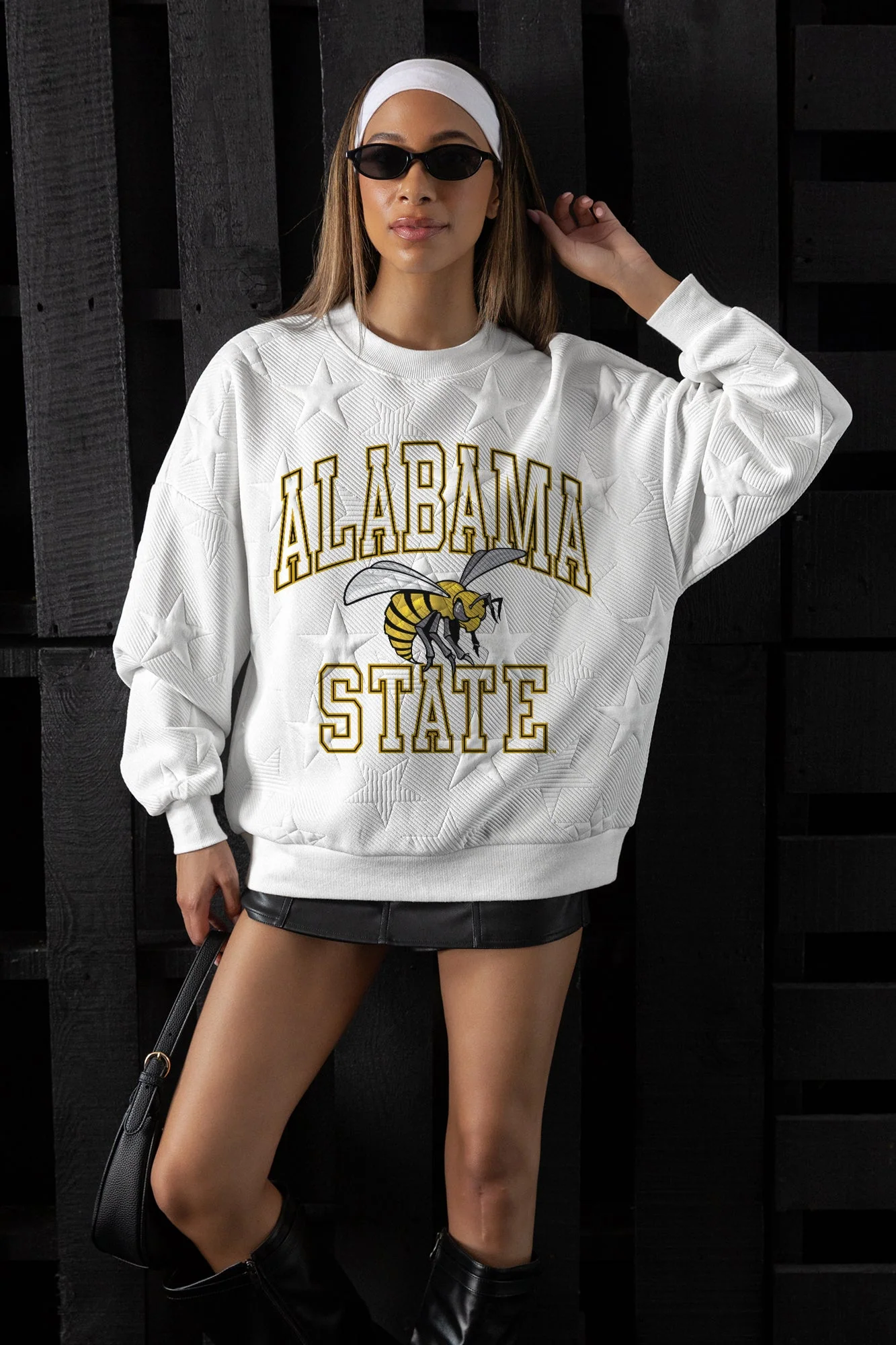 ALABAMA STATE HORNETS BIG PLAY ENERGY EMBOSSED STAR CREWNECK 2 ALABAMA STATE HORNETS BIG PLAY ENERGY EMBOSSED STAR CREWNECK