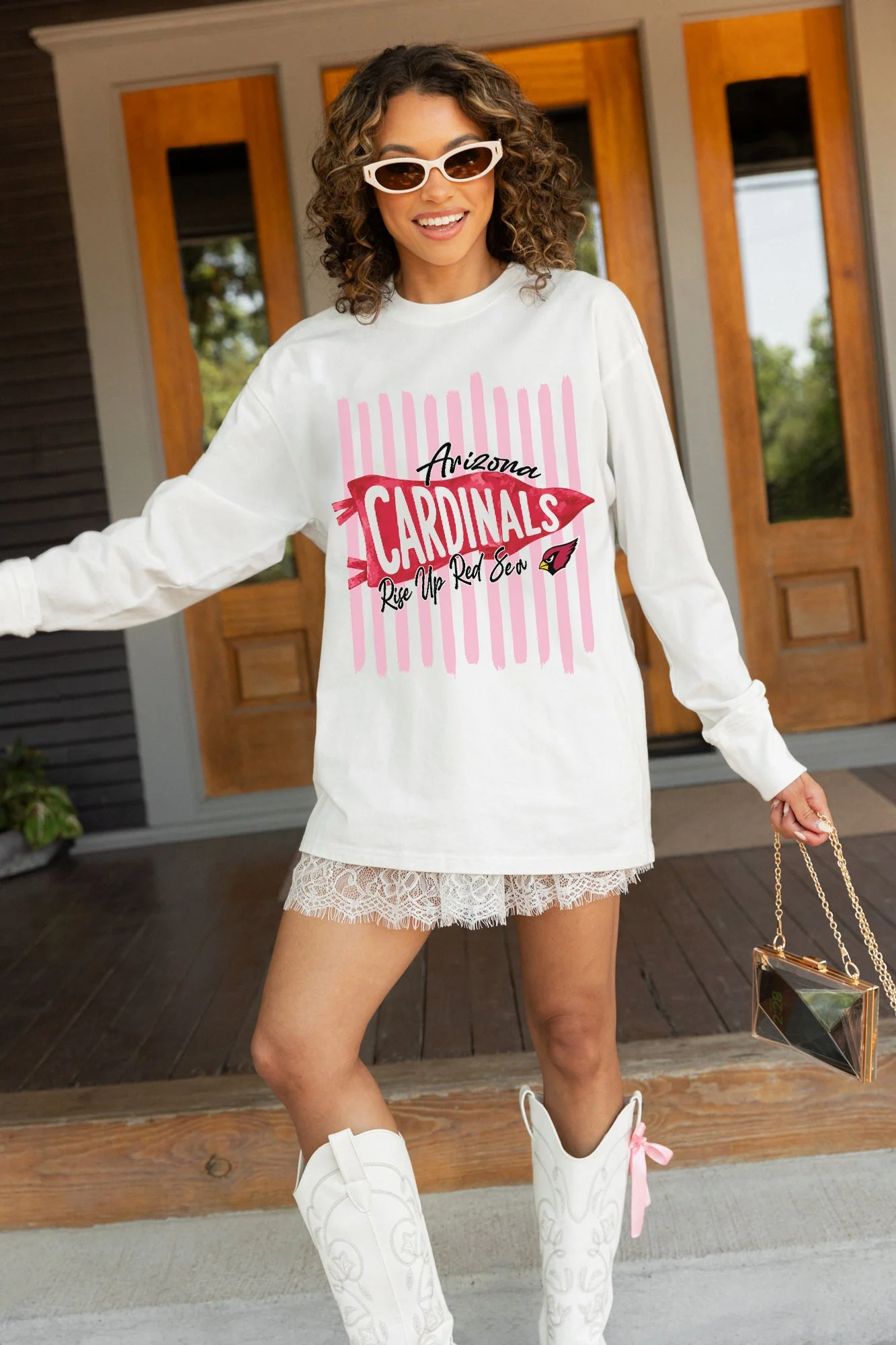 ARIZONA CARDINALS RALLY STRIPE OVERSIZED LONG SLEEVE TEE