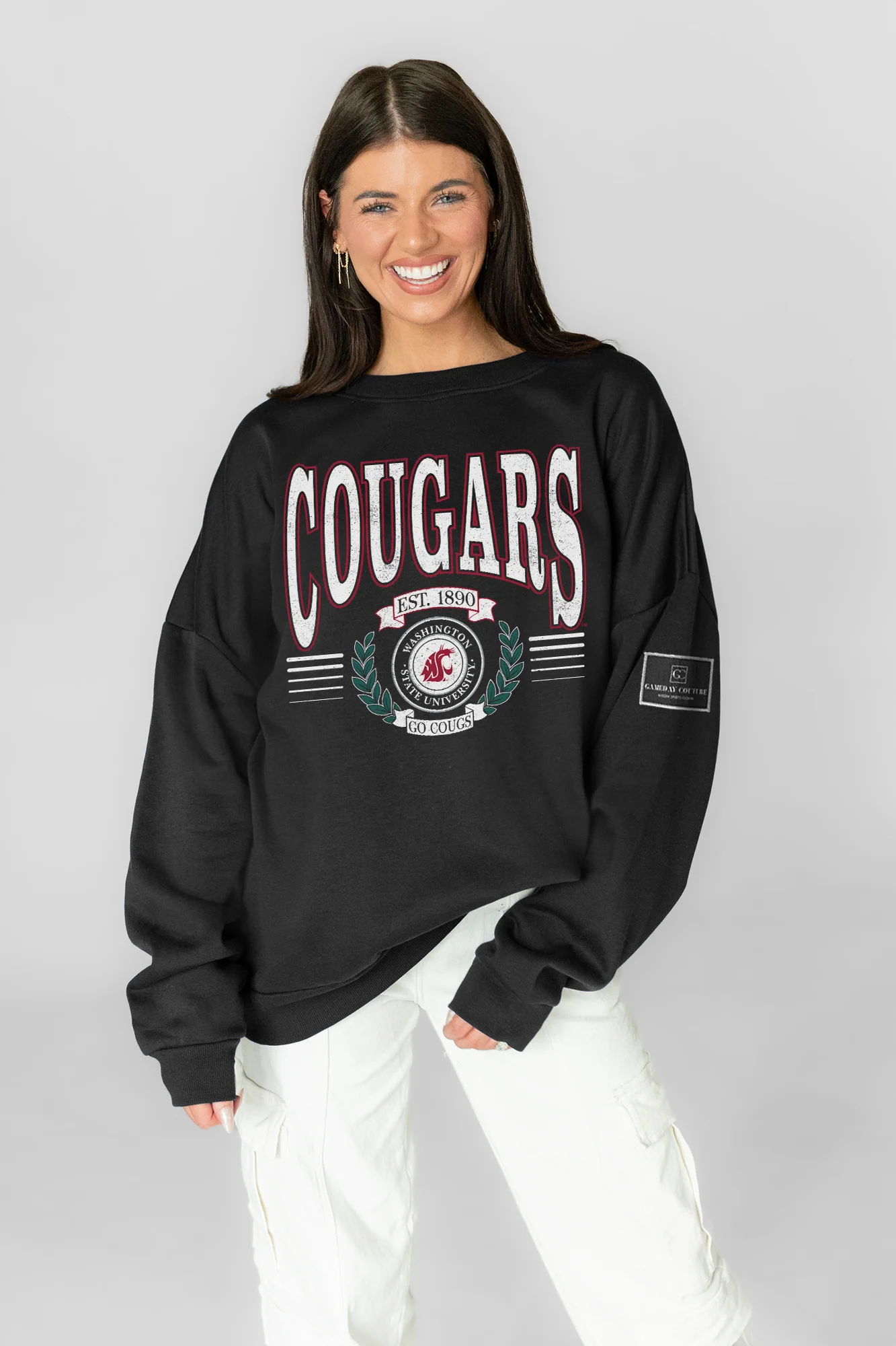 WASHINGTON STATE COUGARS HONOR BOUND BLACK LABEL PREMIUM FLEECE CREWNECK 1 WASHINGTON STATE COUGARS HONOR BOUND BLACK LABEL PREMIUM FLEECE CREWNECK