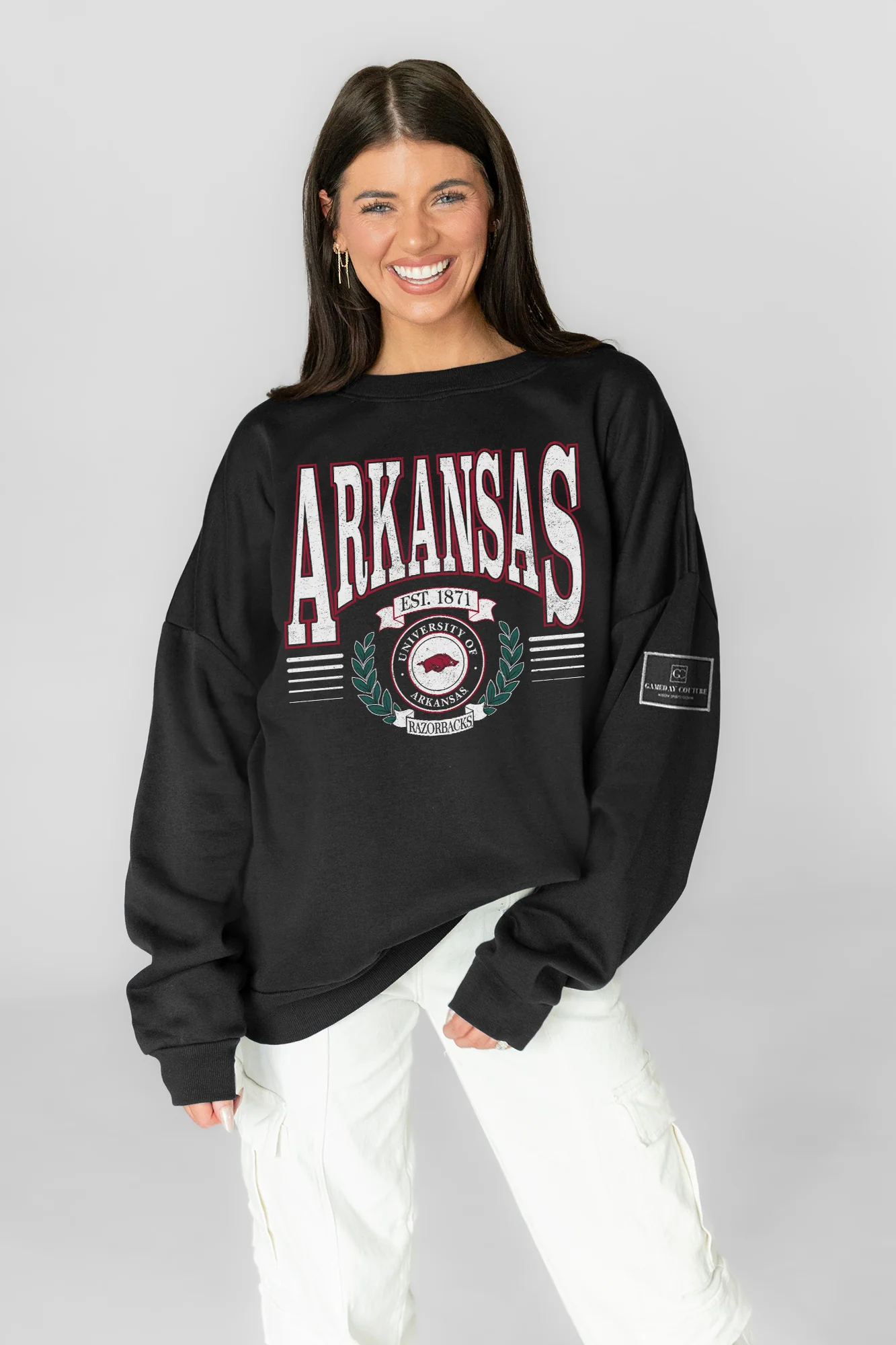 ARKANSAS RAZORBACKS HONOR BOUND BLACK LABEL PREMIUM FLEECE CREWNECK