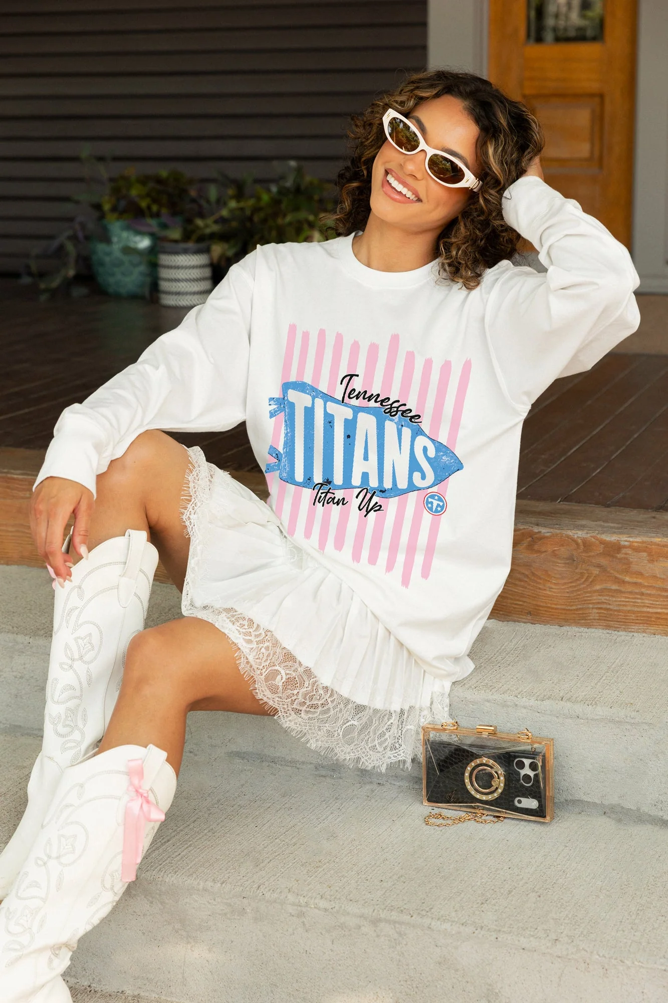 TENNESSEE TITANS RALLY STRIPE OVERSIZED LONG SLEEVE TEE