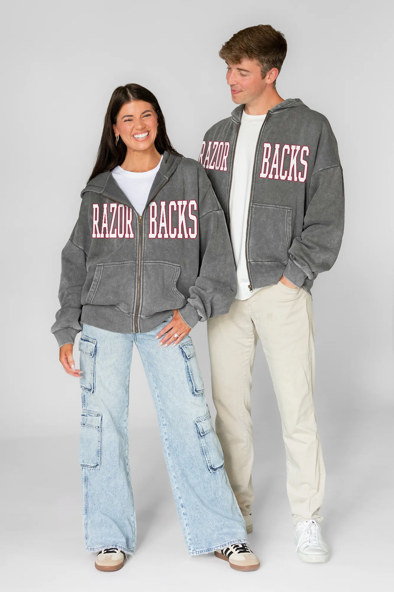 ARKANSAS RAZORBACKS STATEMENT MODE VINTAGE WASH FULL UNISEX ZIP HOODIE