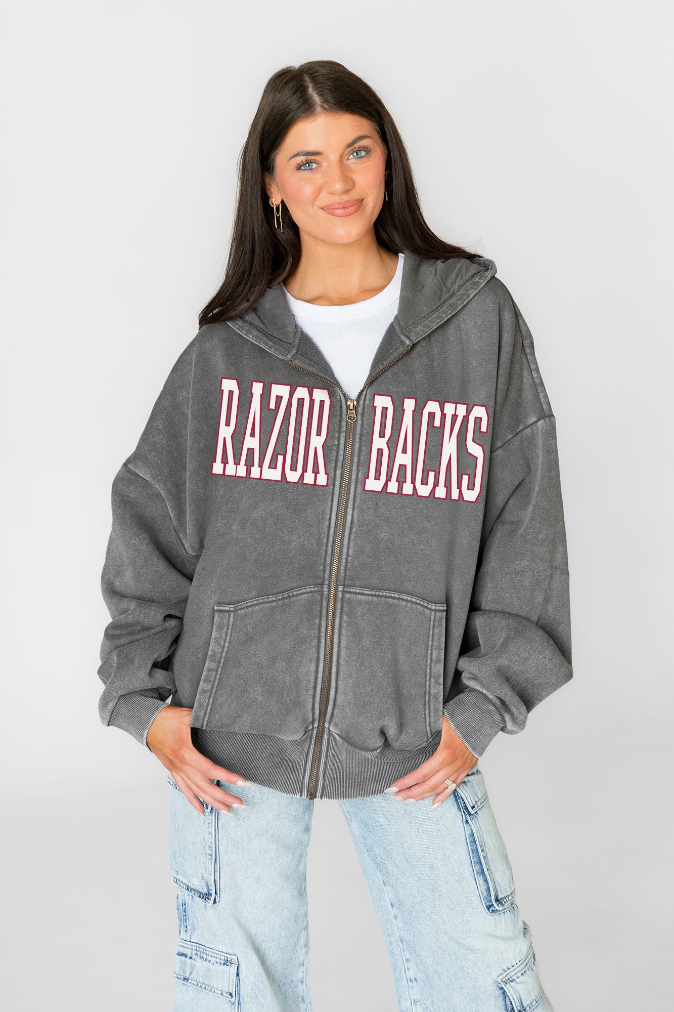 ARKANSAS RAZORBACKS STATEMENT MODE VINTAGE WASH FULL UNISEX ZIP HOODIE
