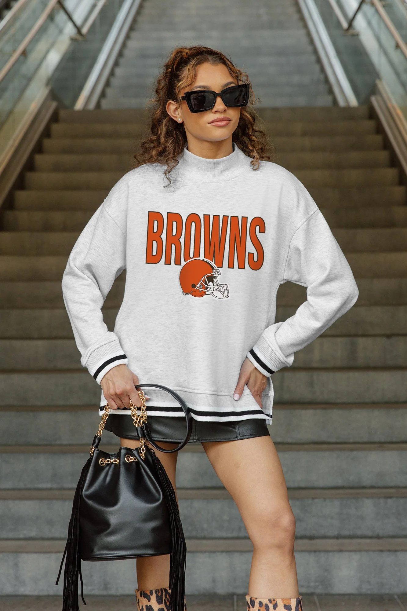 CLEVELAND BROWNS RALLY POINT CONTRAST MOCKNECK PULLOVER