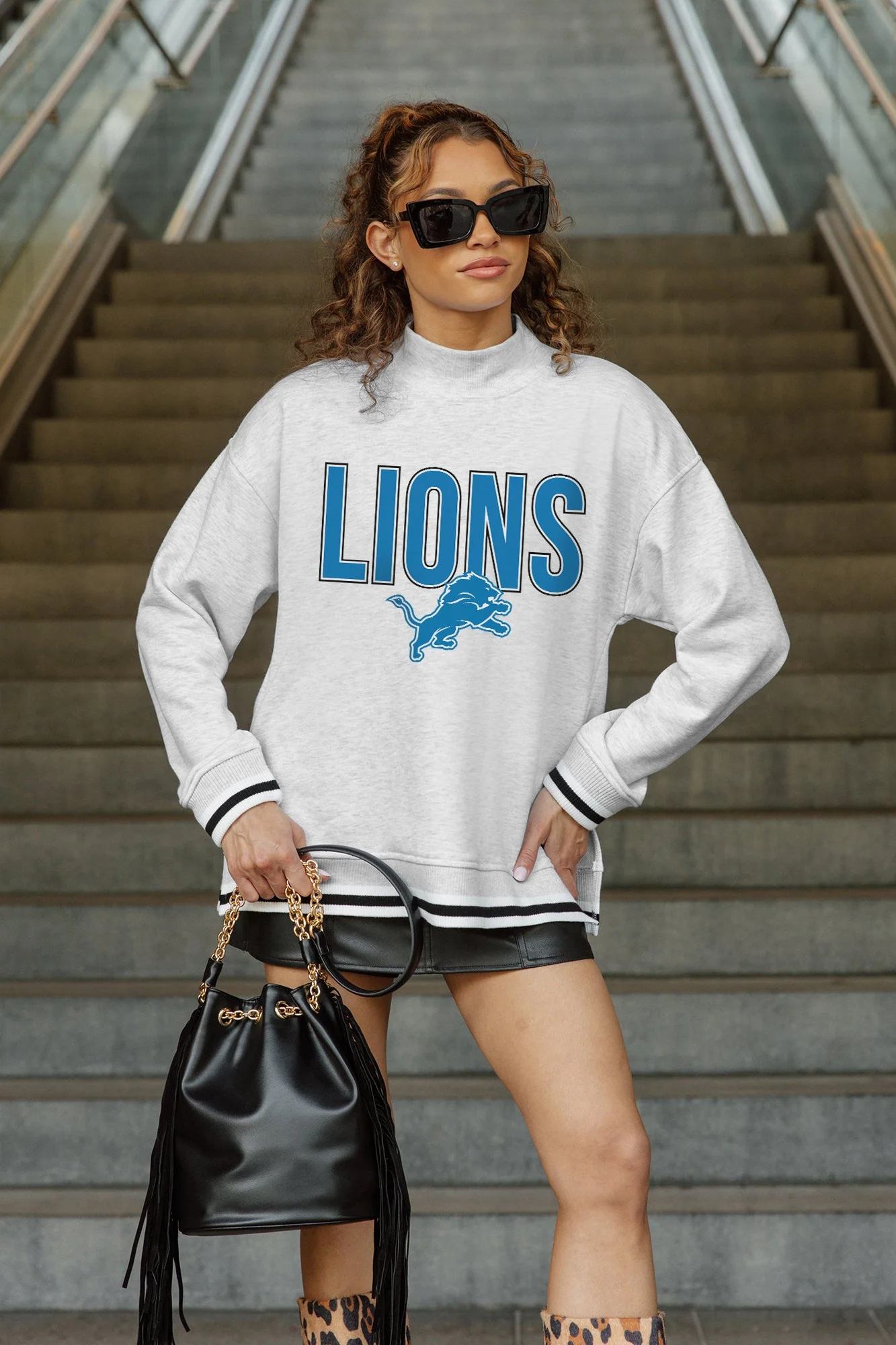 DETROIT LIONS RALLY POINT CONTRAST MOCKNECK PULLOVER