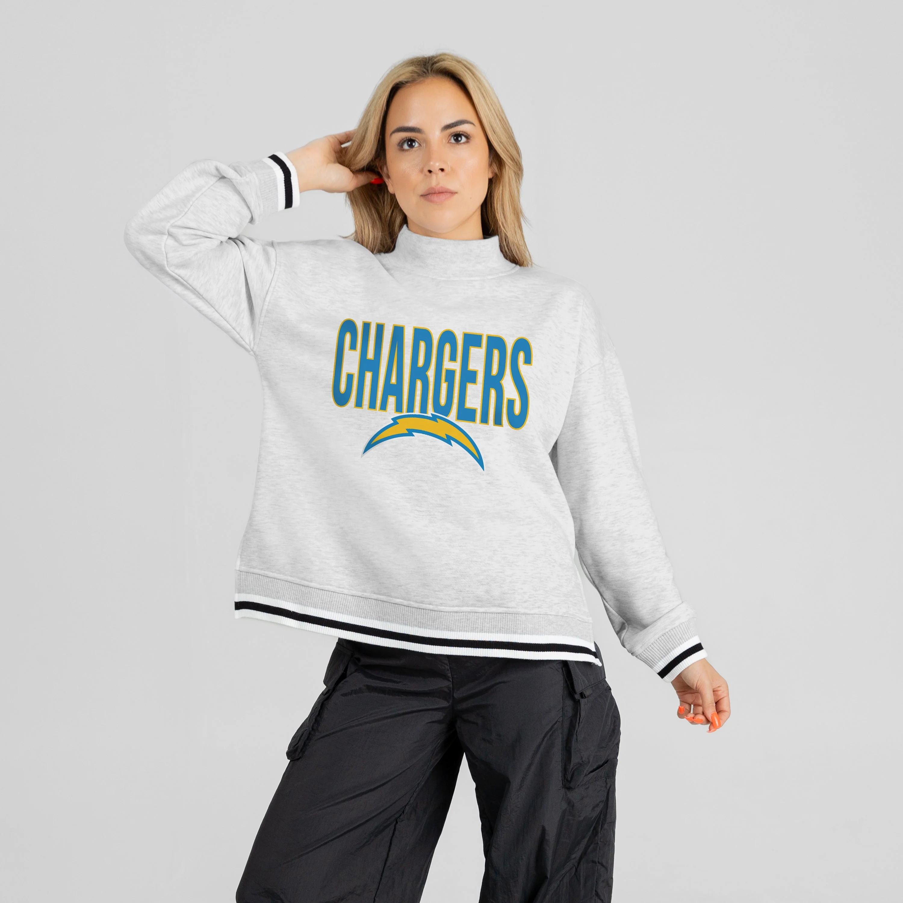 LOS ANGELES CHARGERS RALLY POINT CONTRAST MOCKNECK PULLOVER 7 LOS ANGELES CHARGERS RALLY POINT CONTRAST MOCKNECK PULLOVER
