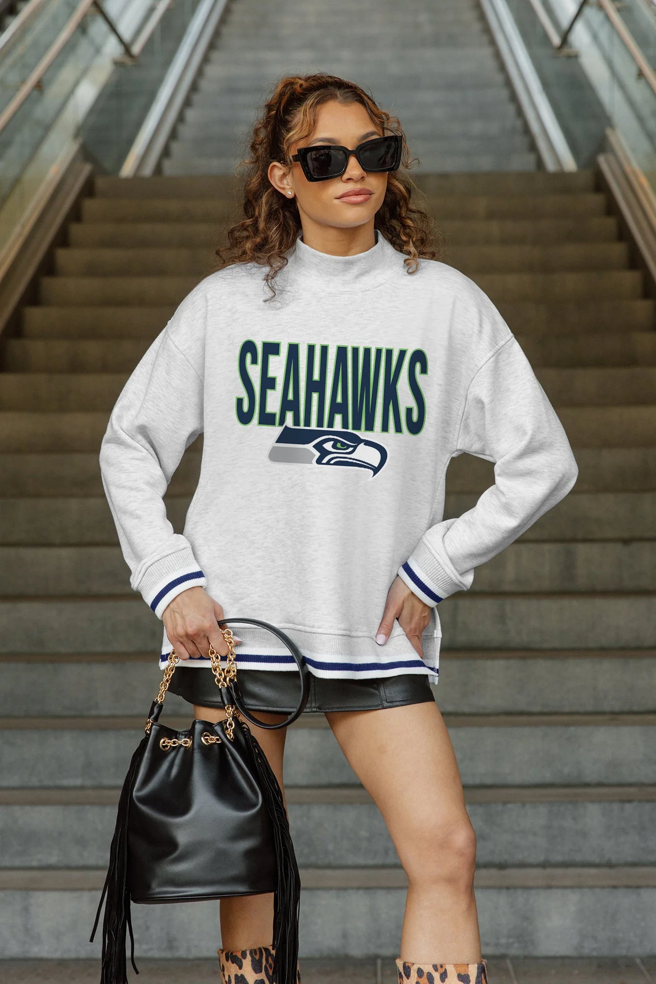 SEATTLE SEAHAWKS RALLY POINT CONTRAST MOCKNECK PULLOVER