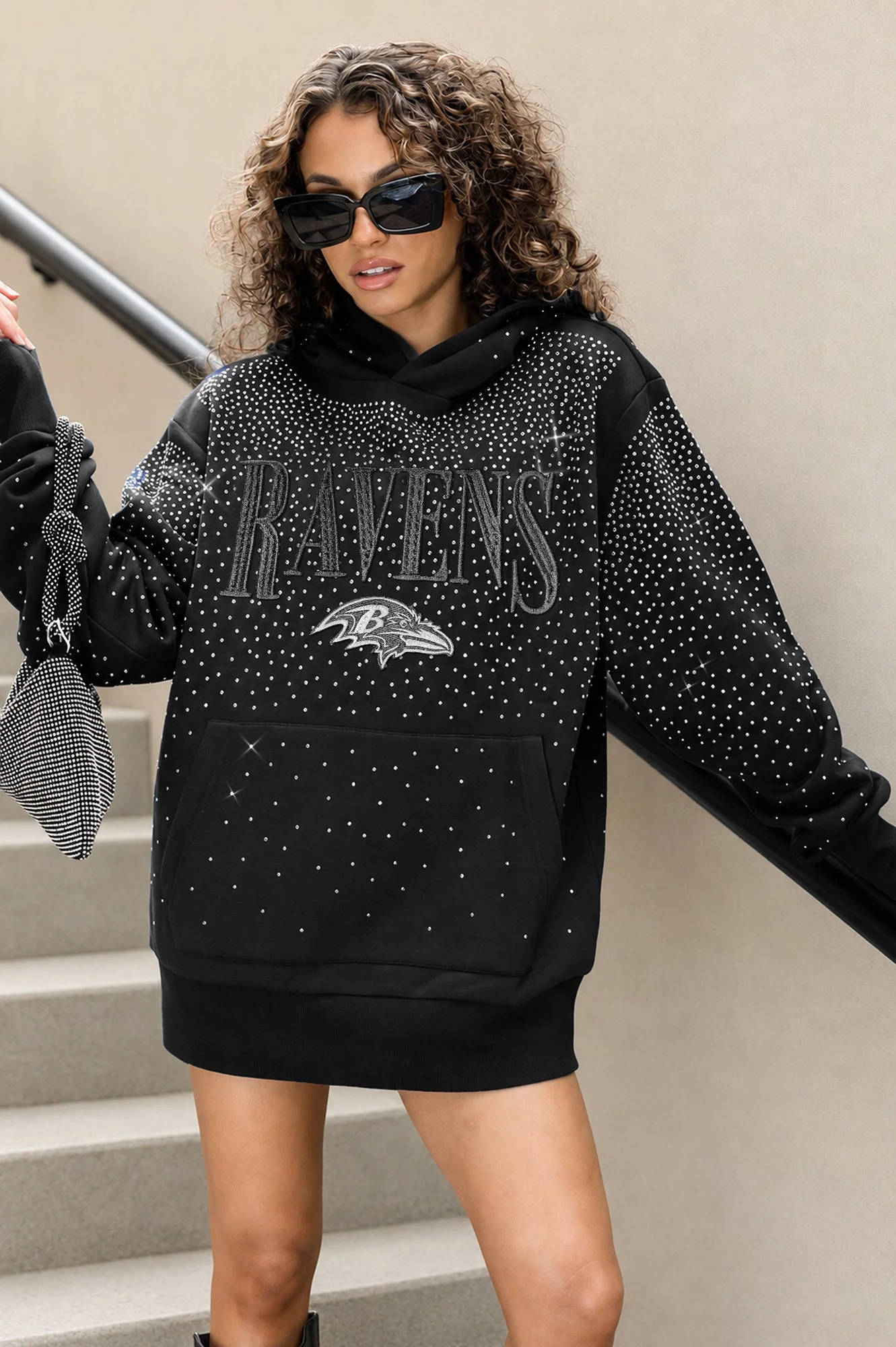 BALTIMORE RAVENS SUNDAY LIGHTS RHINESTONE HOODIE