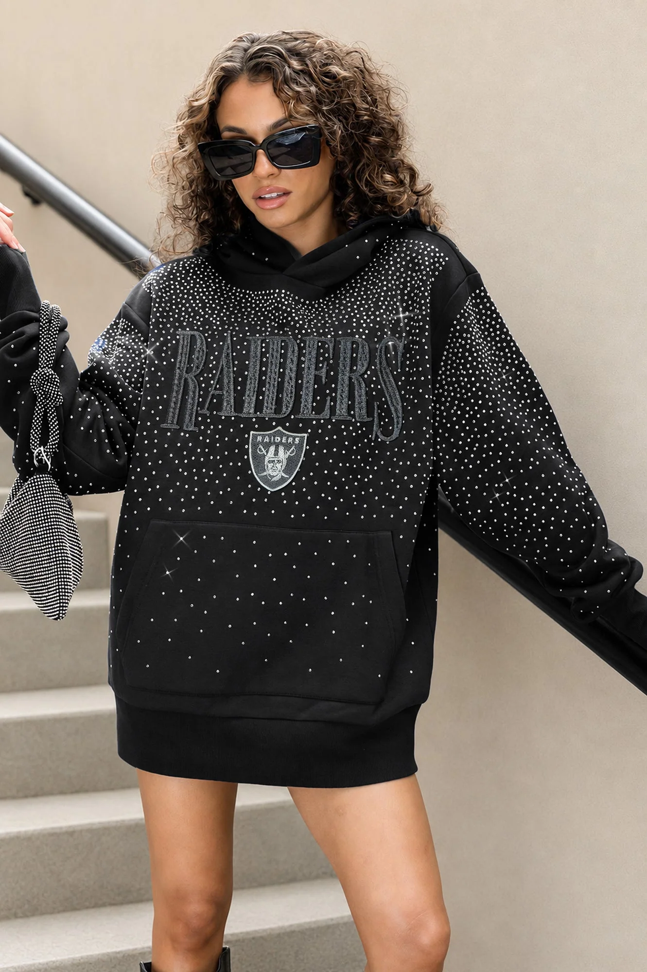 LAS VEGAS RAIDERS SUNDAY LIGHTS RHINESTONE HOODIE 1 LAS VEGAS RAIDERS SUNDAY LIGHTS RHINESTONE HOODIE