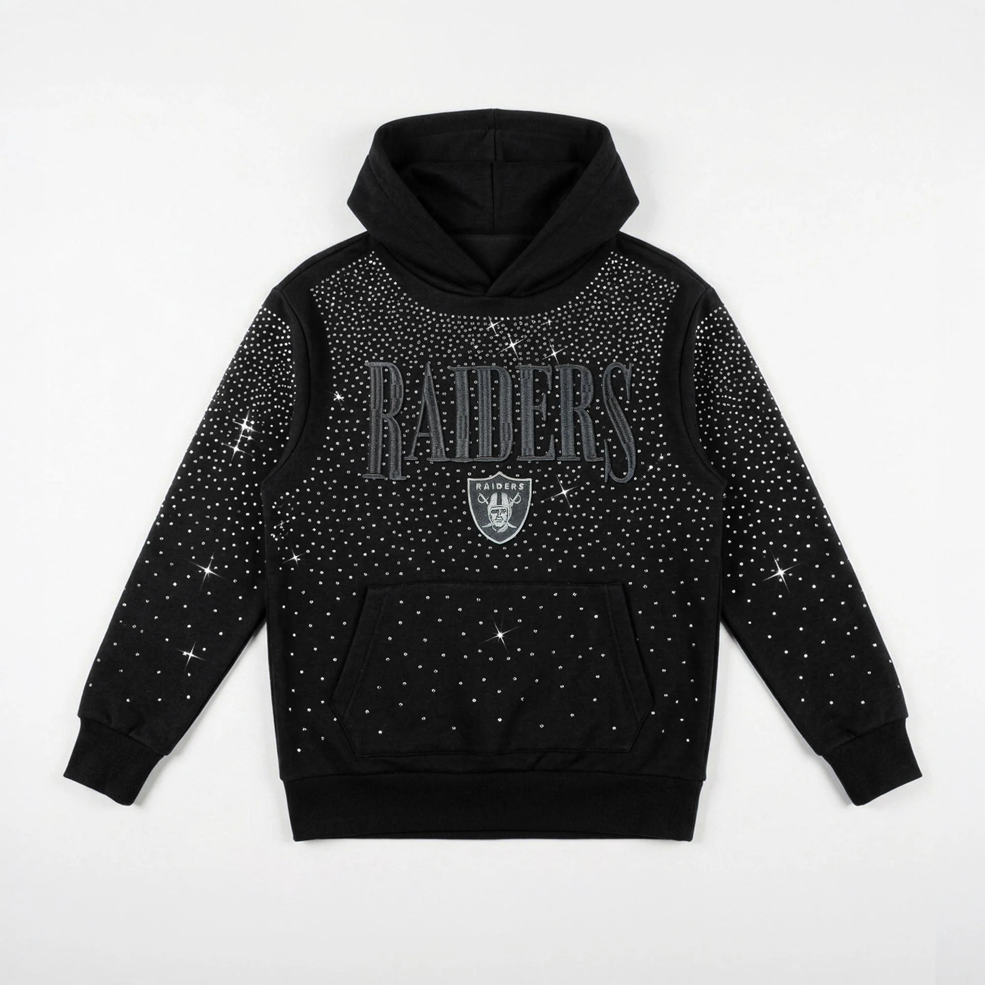 LAS VEGAS RAIDERS SUNDAY LIGHTS RHINESTONE HOODIE 10 LAS VEGAS RAIDERS SUNDAY LIGHTS RHINESTONE HOODIE