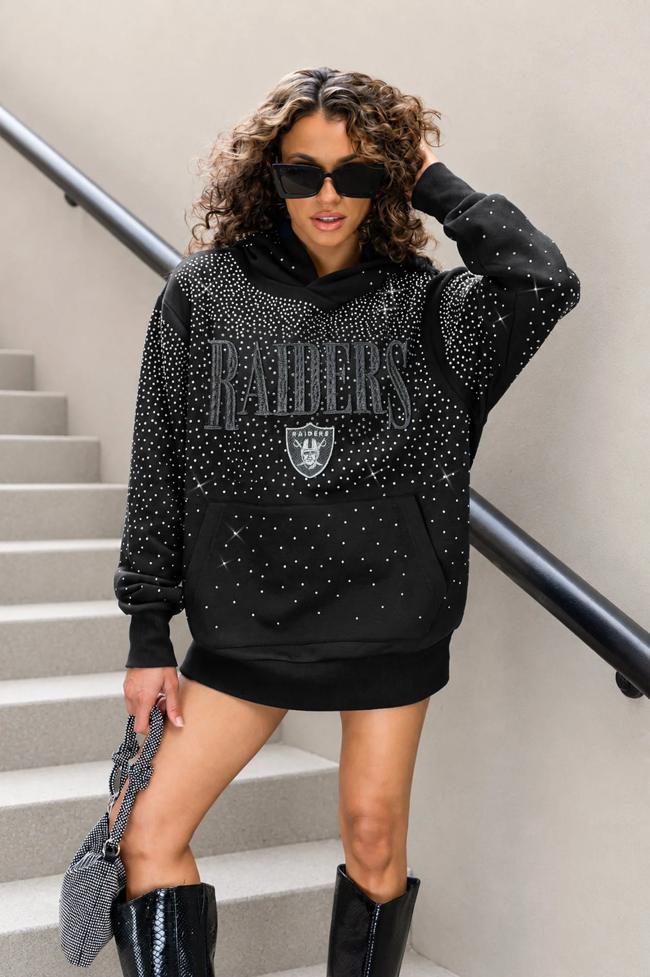 LAS VEGAS RAIDERS SUNDAY LIGHTS RHINESTONE HOODIE 3 LAS VEGAS RAIDERS SUNDAY LIGHTS RHINESTONE HOODIE