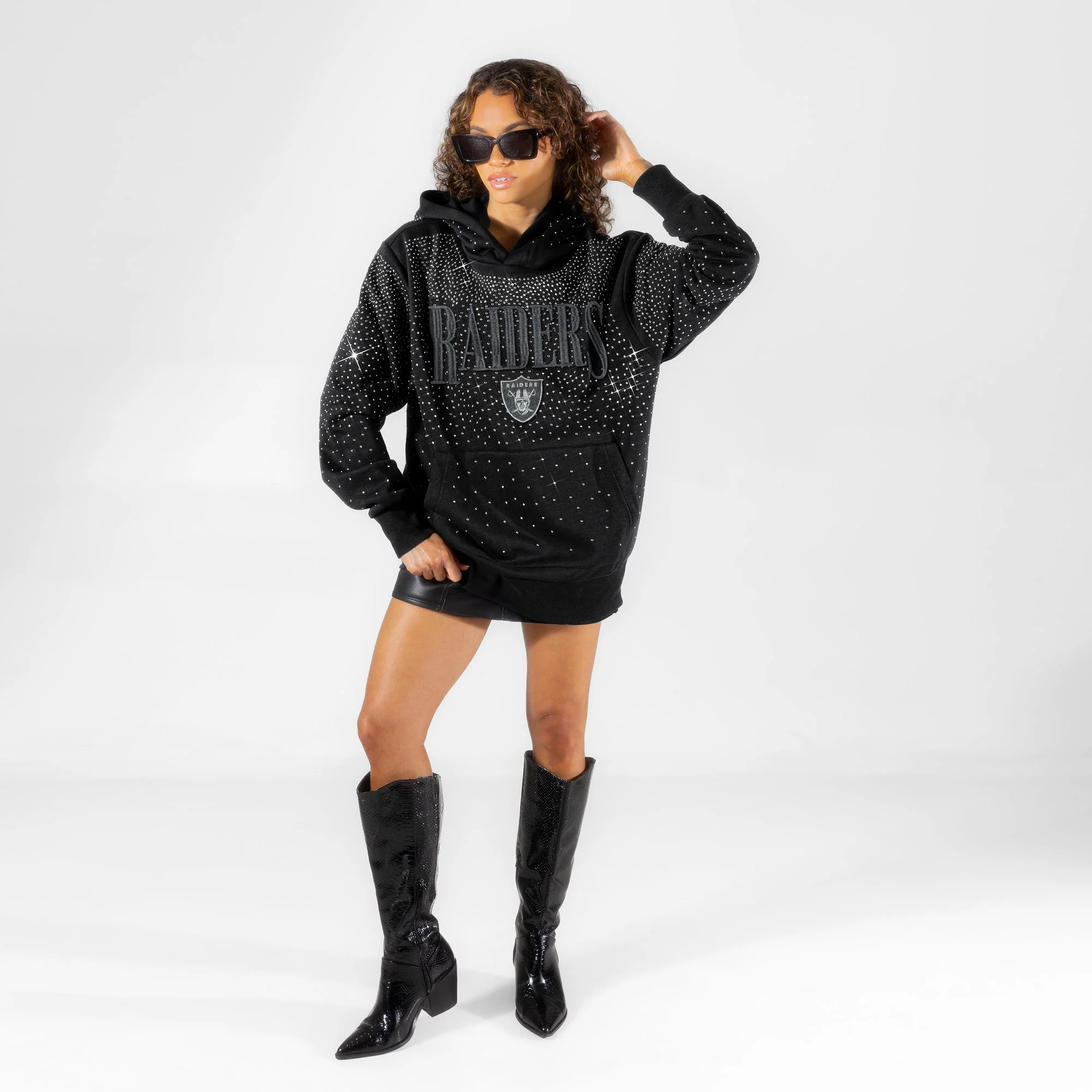 LAS VEGAS RAIDERS SUNDAY LIGHTS RHINESTONE HOODIE 7 LAS VEGAS RAIDERS SUNDAY LIGHTS RHINESTONE HOODIE