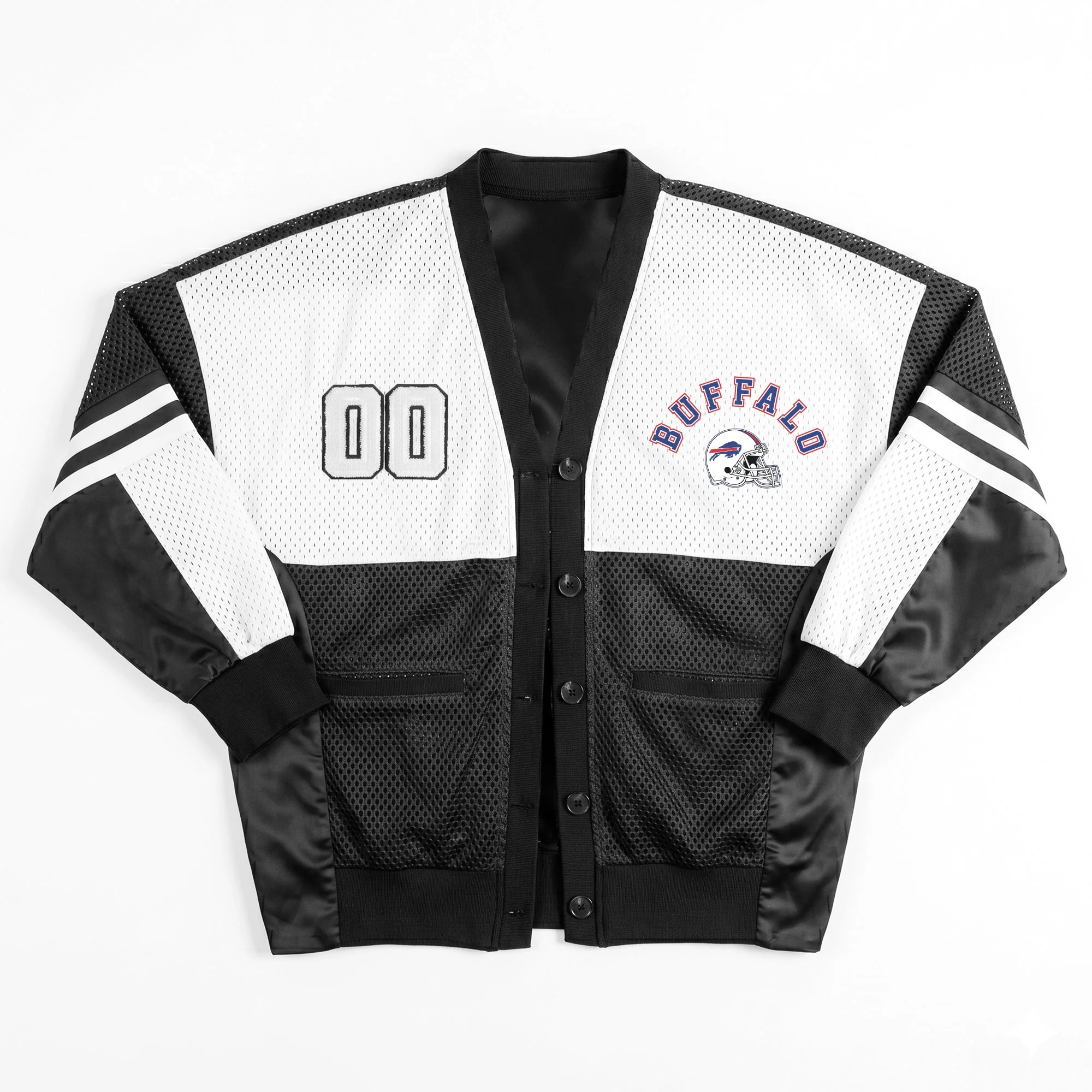 BUFFALO BILLS MVP ERA CONTRAST MESH CARDIGAN 12 BUFFALO BILLS MVP ERA CONTRAST MESH CARDIGAN