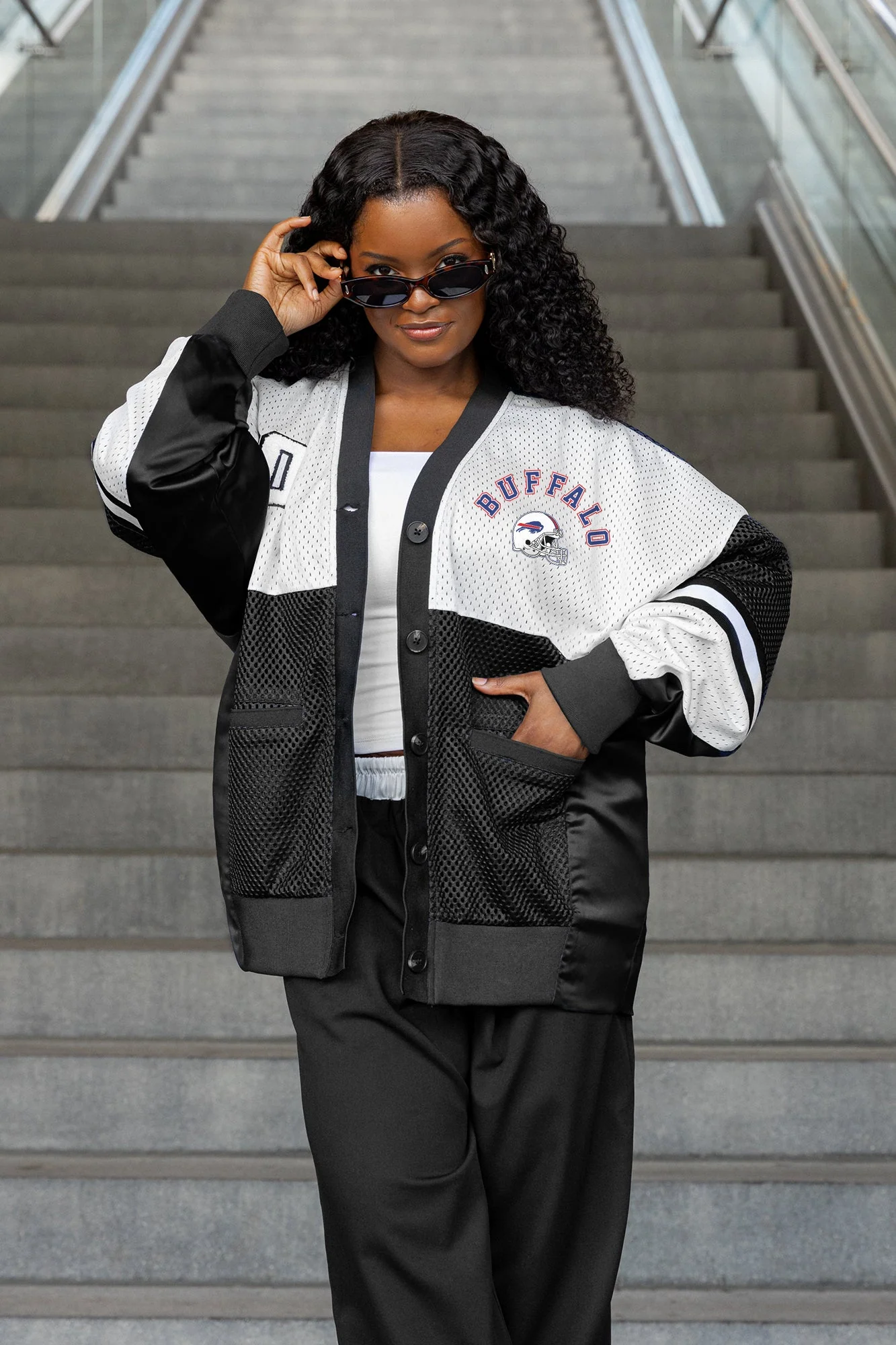BUFFALO BILLS MVP ERA CONTRAST MESH CARDIGAN 3 BUFFALO BILLS MVP ERA CONTRAST MESH CARDIGAN