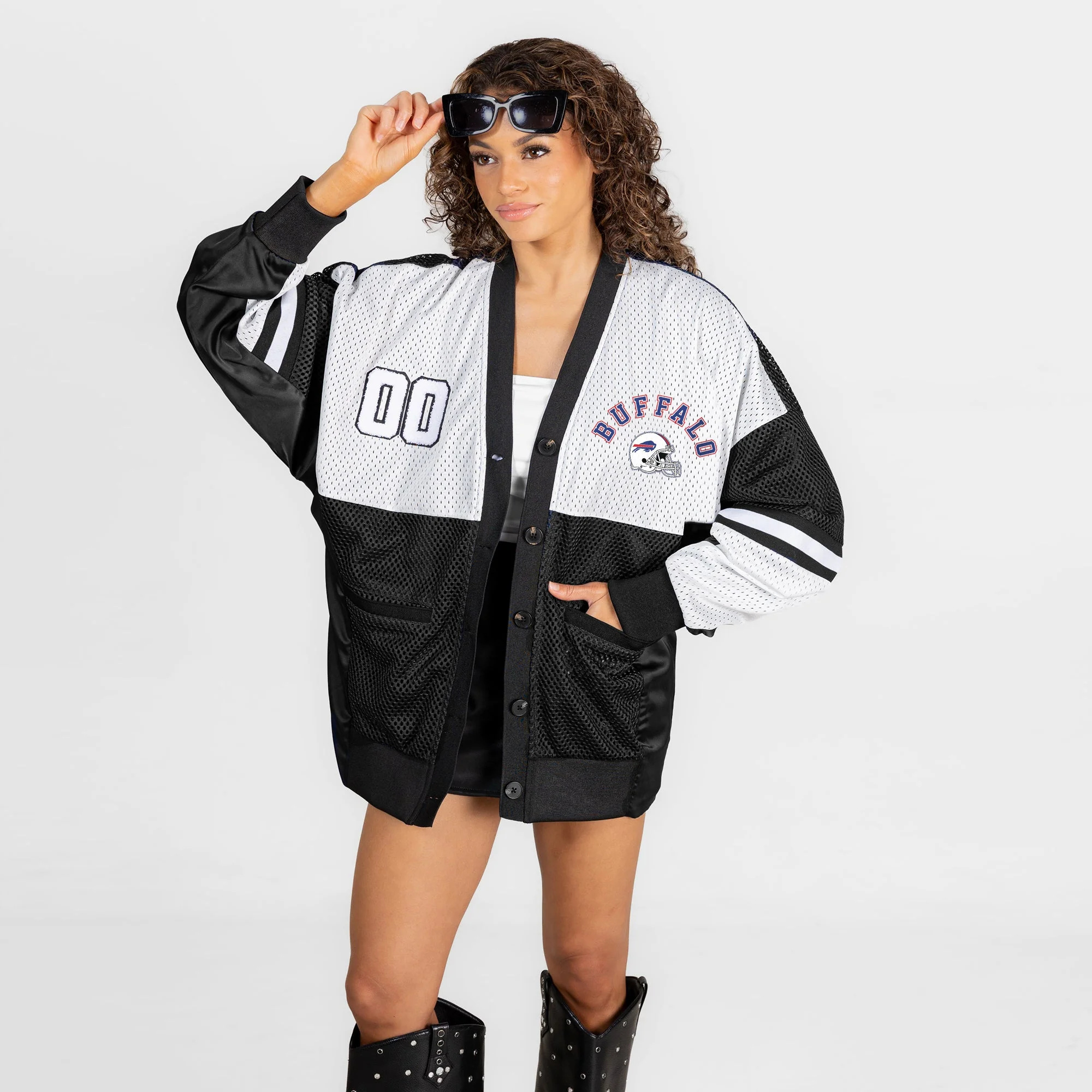 BUFFALO BILLS MVP ERA CONTRAST MESH CARDIGAN 5 BUFFALO BILLS MVP ERA CONTRAST MESH CARDIGAN