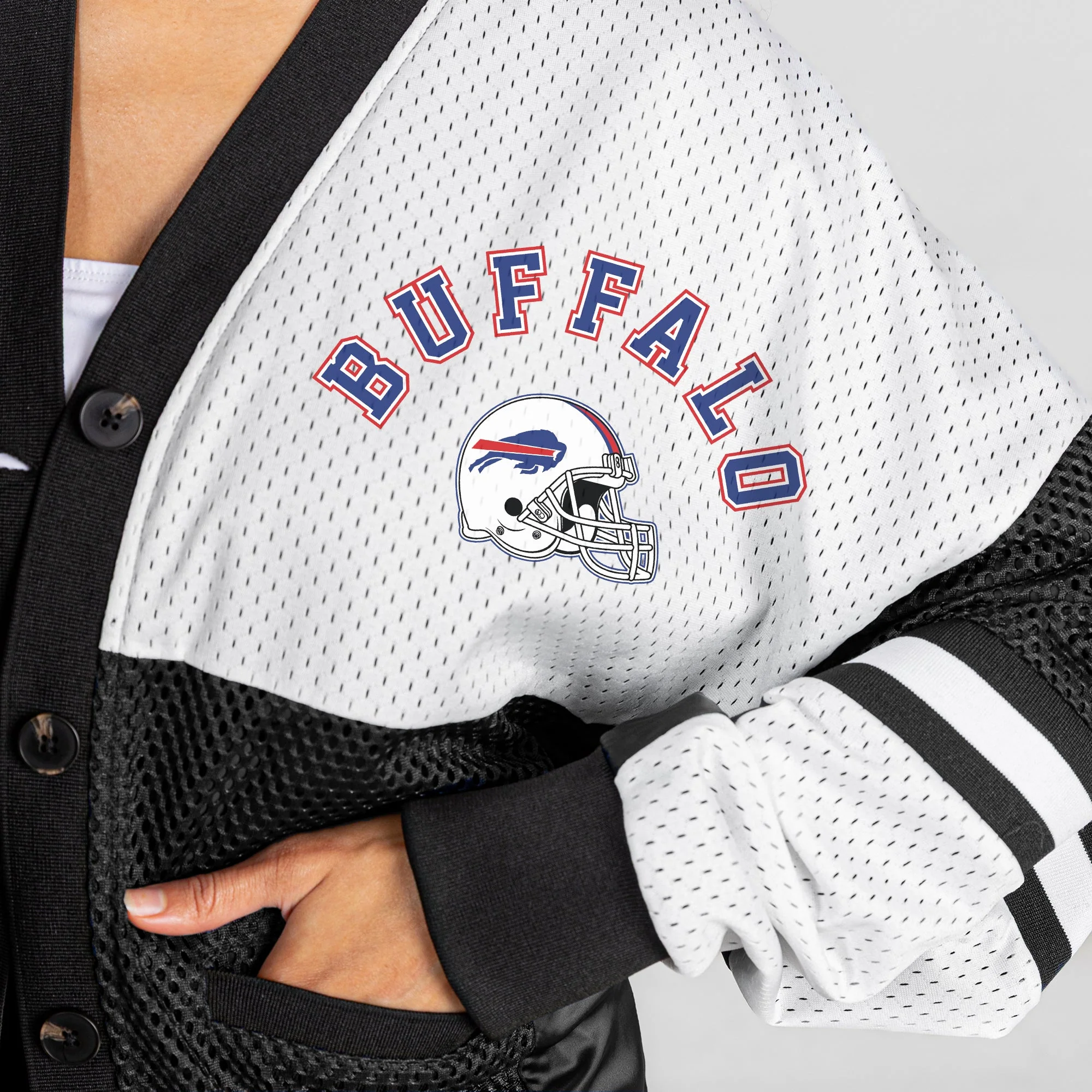 BUFFALO BILLS MVP ERA CONTRAST MESH CARDIGAN 8 BUFFALO BILLS MVP ERA CONTRAST MESH CARDIGAN