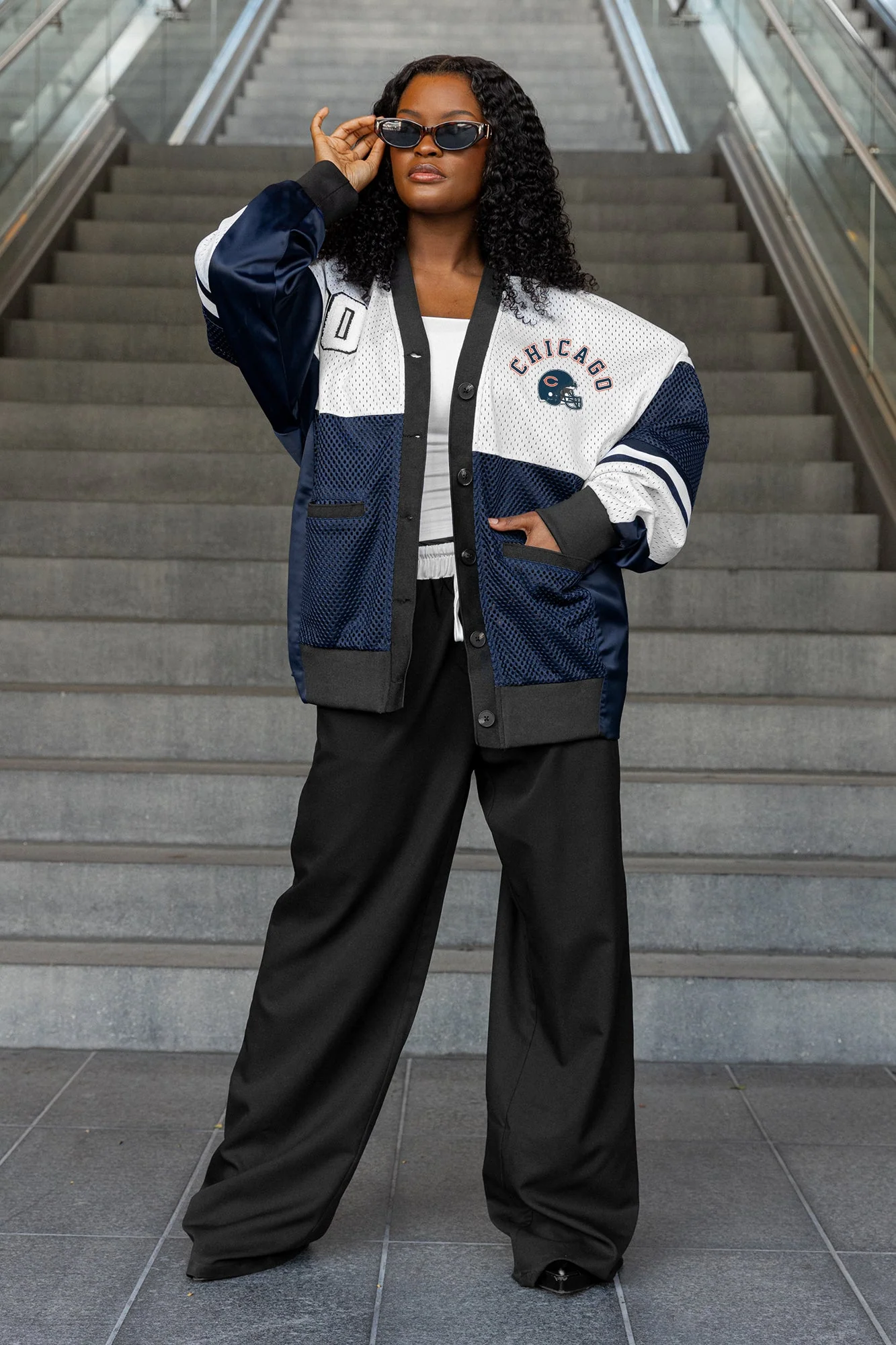 CHICAGO BEARS MVP ERA CONTRAST MESH CARDIGAN