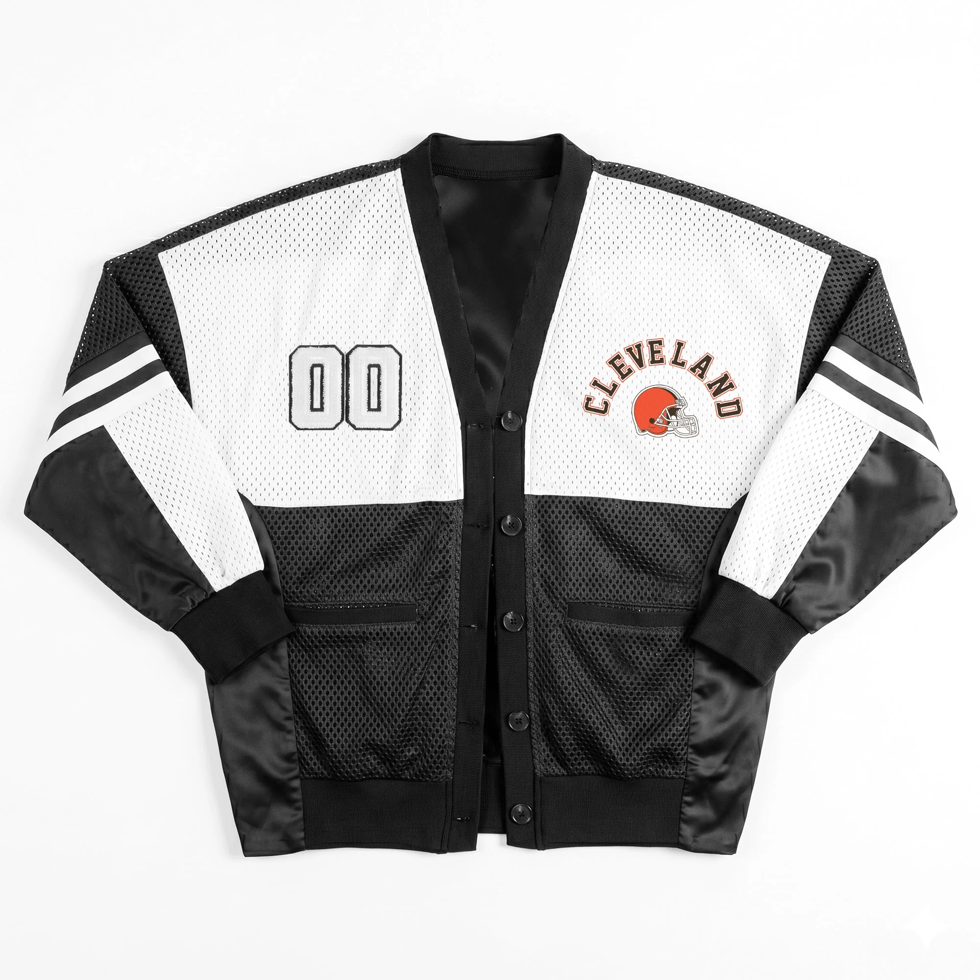 CLEVELAND BROWNS MVP ERA CONTRAST MESH CARDIGAN 12 CLEVELAND BROWNS MVP ERA CONTRAST MESH CARDIGAN