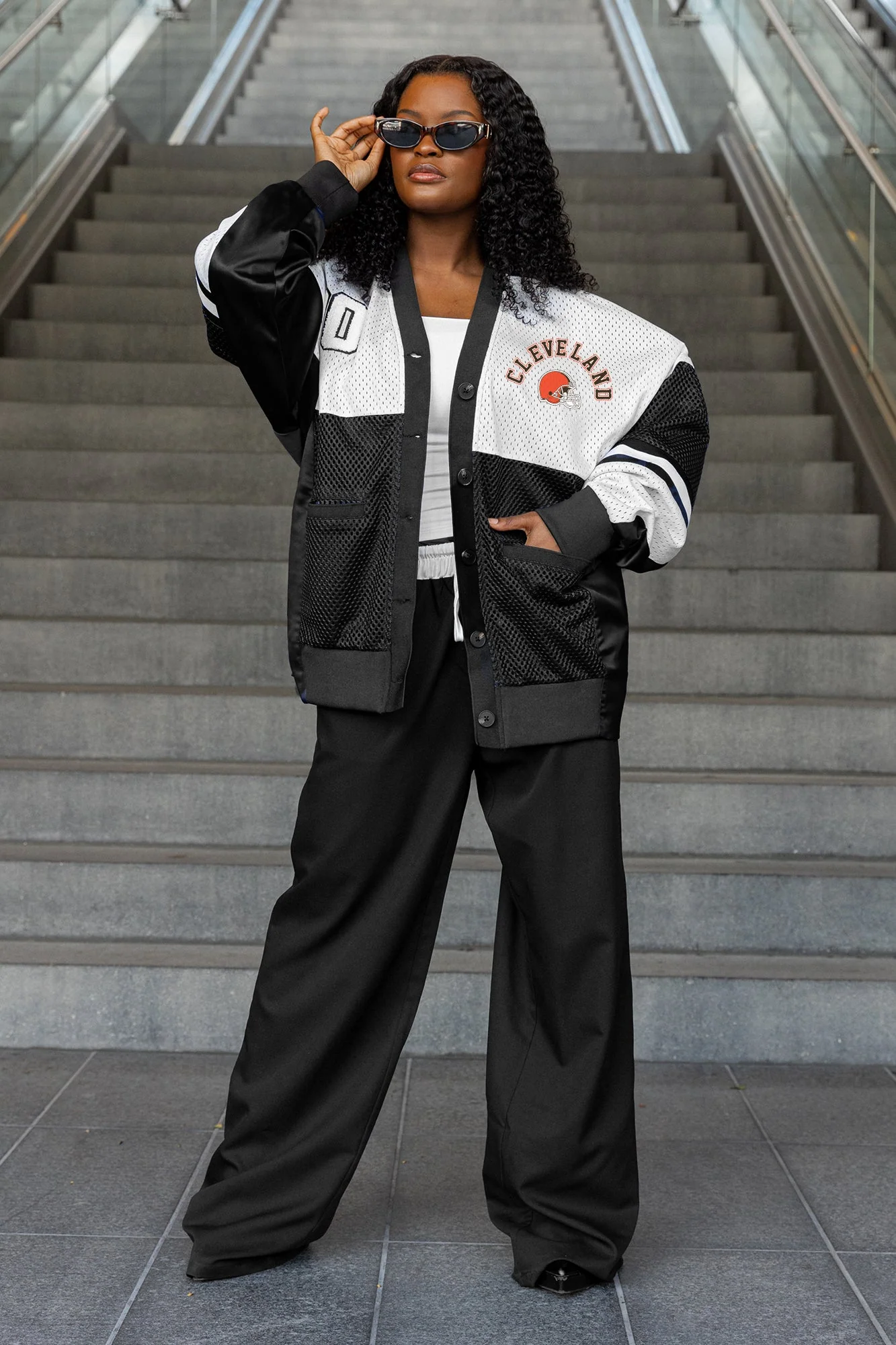 CLEVELAND BROWNS MVP ERA CONTRAST MESH CARDIGAN
