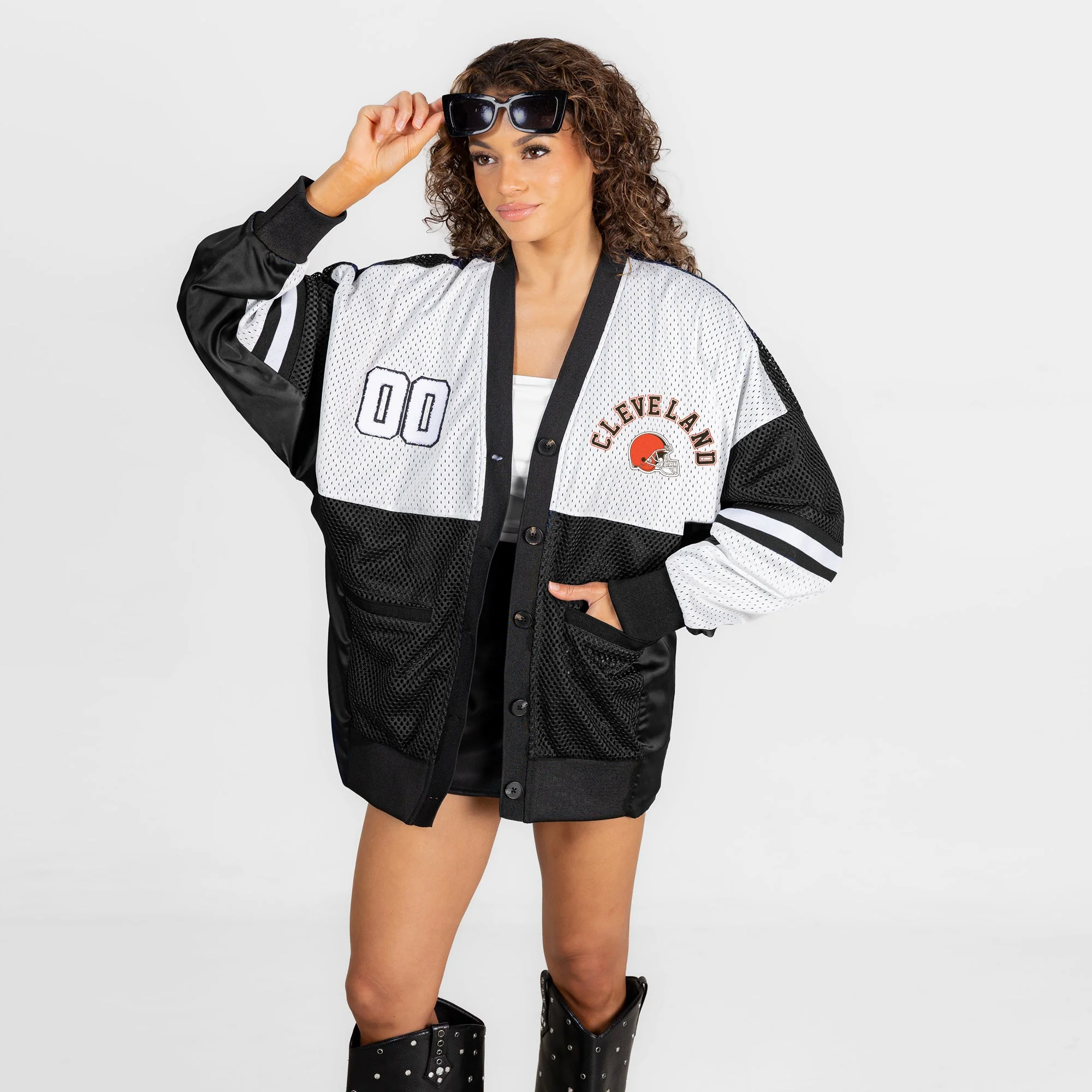 CLEVELAND BROWNS MVP ERA CONTRAST MESH CARDIGAN 5 CLEVELAND BROWNS MVP ERA CONTRAST MESH CARDIGAN