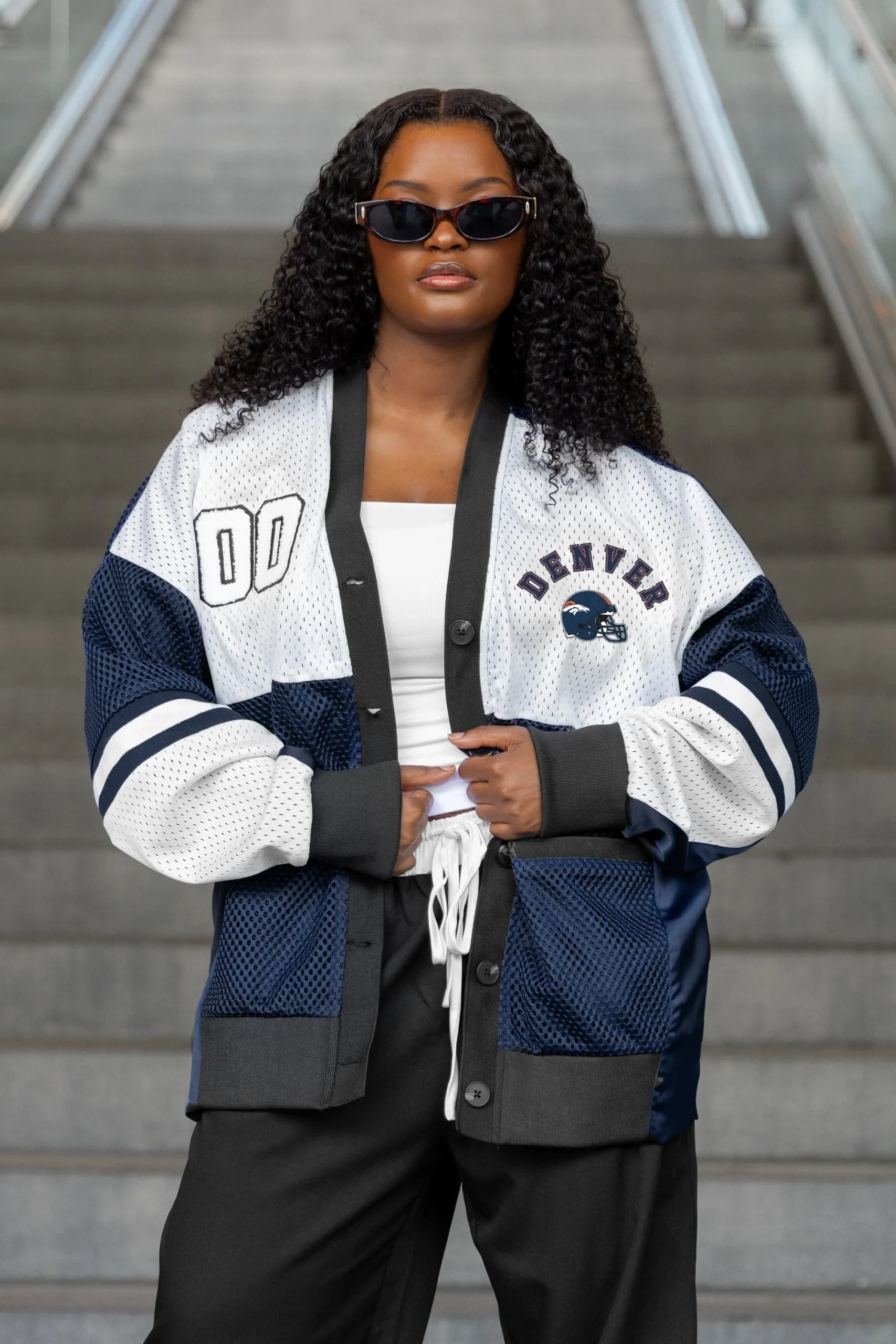 DENVER BRONCOS MVP ERA CONTRAST MESH CARDIGAN