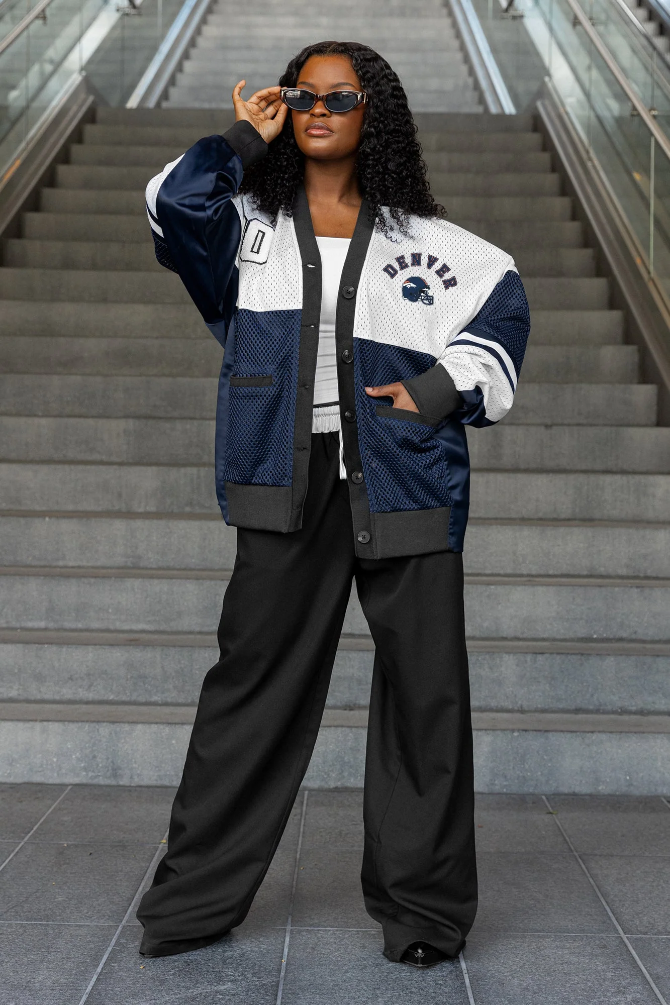 DENVER BRONCOS MVP ERA CONTRAST MESH CARDIGAN
