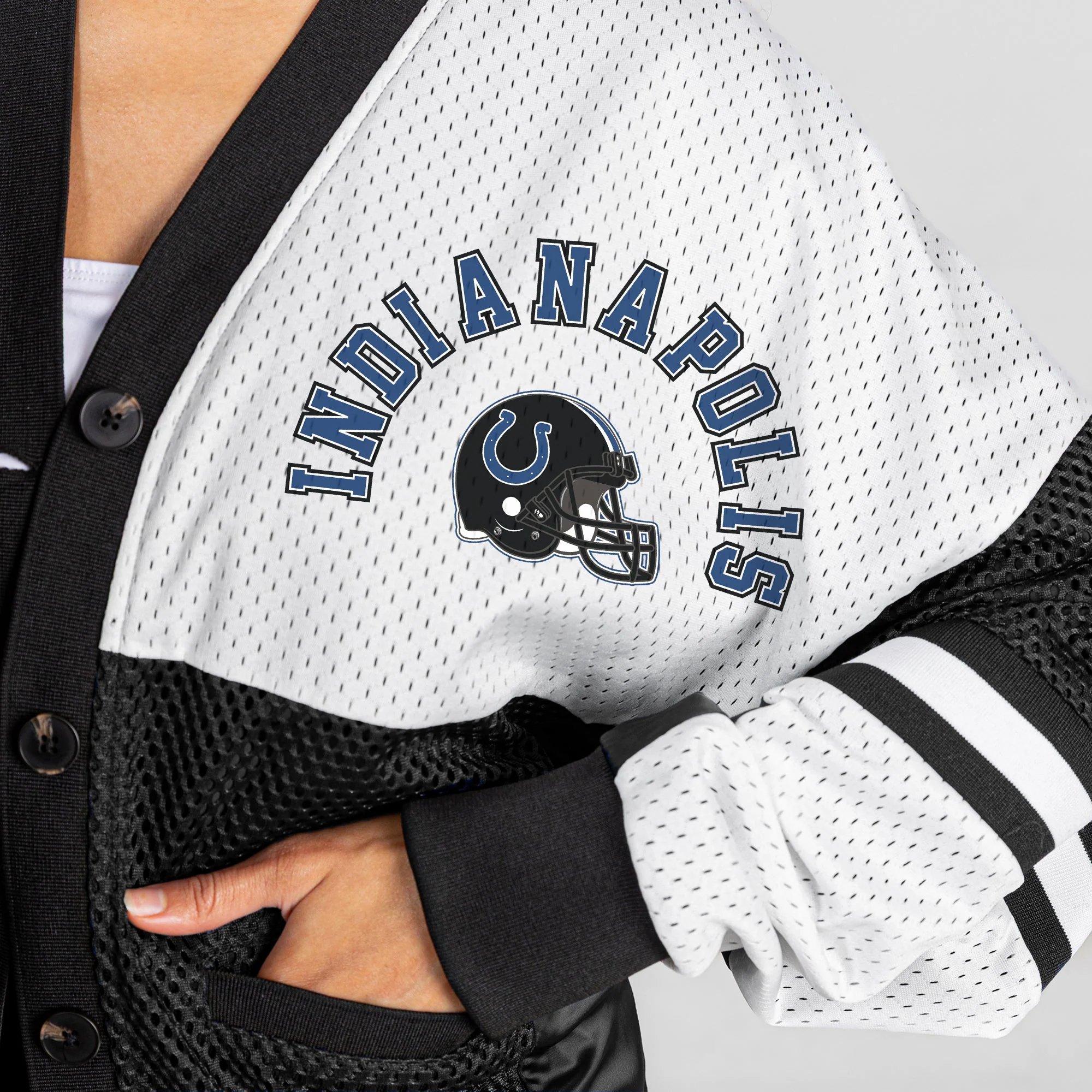 INDIANAPOLIS COLTS MVP ERA CONTRAST MESH CARDIGAN 8 INDIANAPOLIS COLTS MVP ERA CONTRAST MESH CARDIGAN