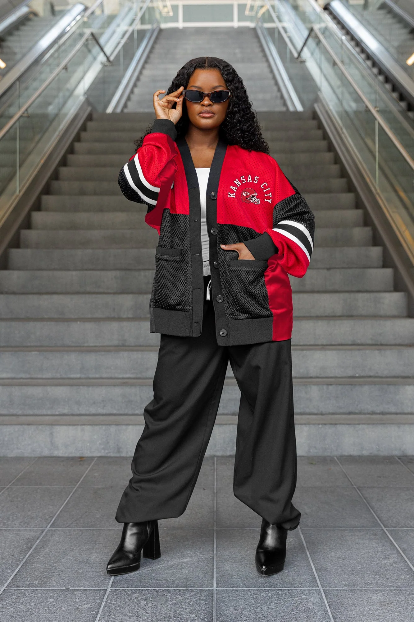 KANSAS CITY CHIEFS MVP ERA CONTRAST MESH CARDIGAN