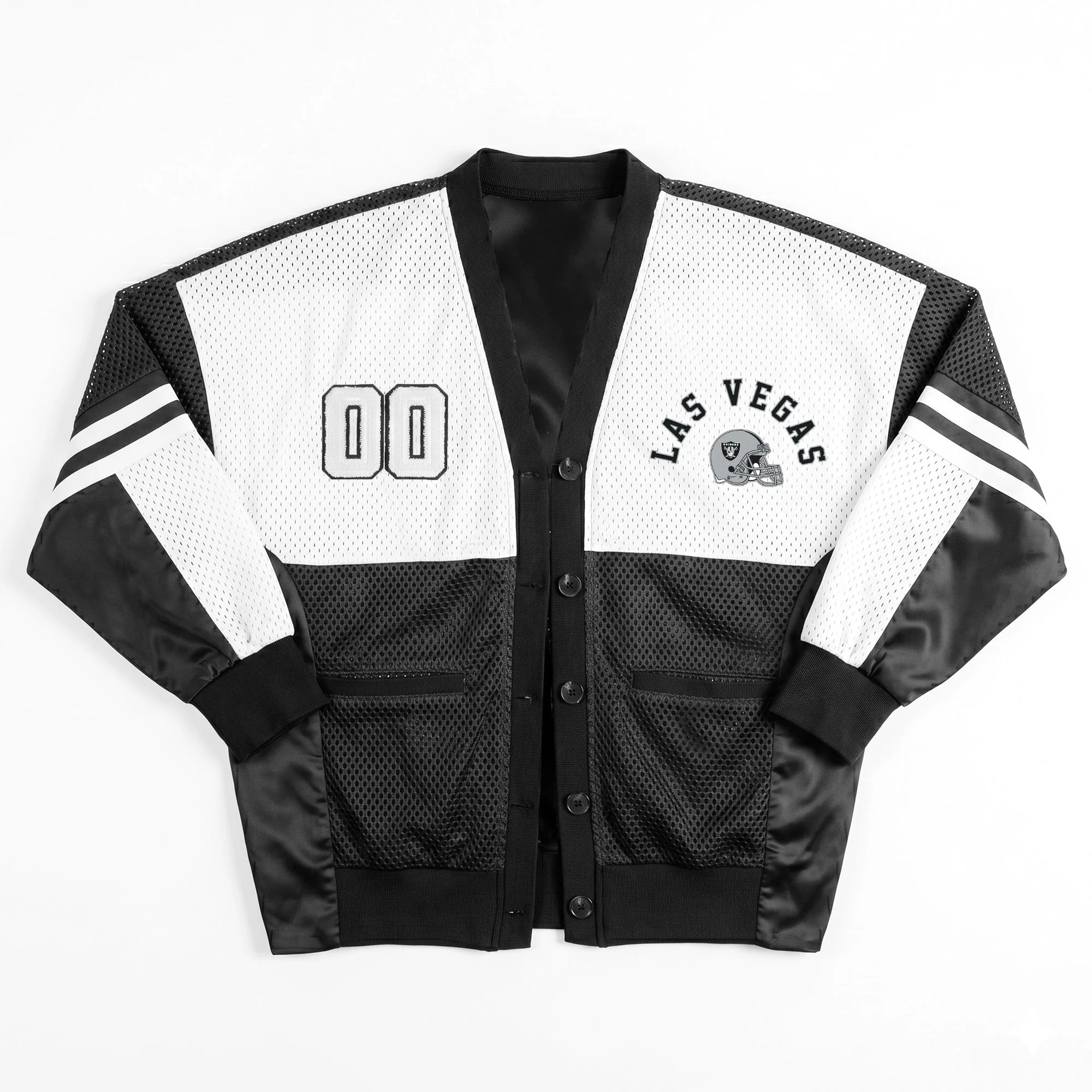 LAS VEGAS RAIDERS MVP ERA CONTRAST MESH CARDIGAN 12 LAS VEGAS RAIDERS MVP ERA CONTRAST MESH CARDIGAN