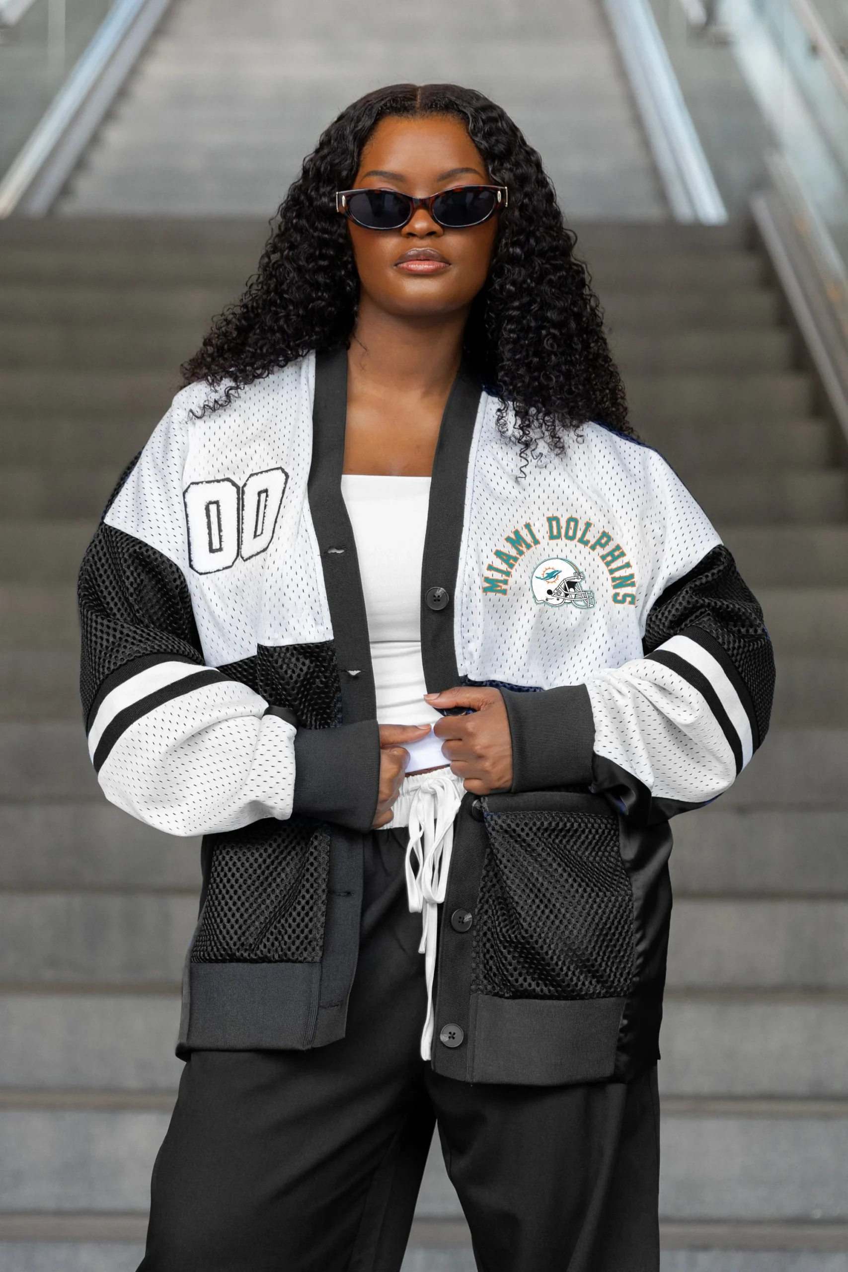MIAMI DOLPHINS MVP ERA CONTRAST MESH CARDIGAN