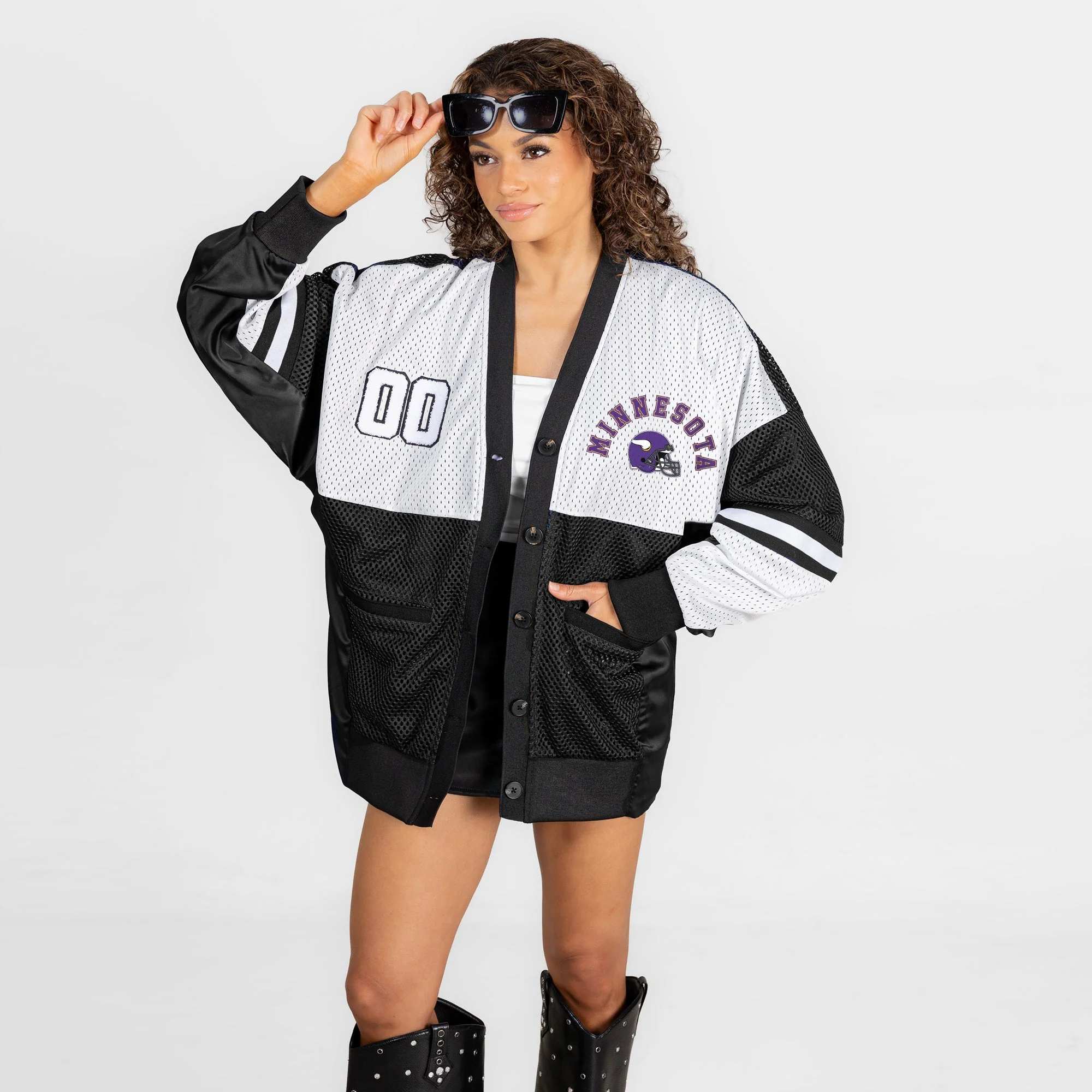 MINNESOTA VIKINGS MVP ERA CONTRAST MESH CARDIGAN 5 MINNESOTA VIKINGS MVP ERA CONTRAST MESH CARDIGAN
