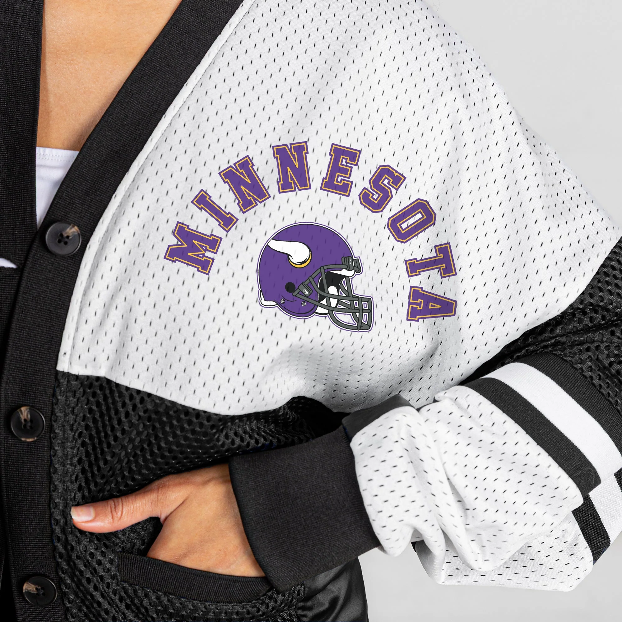 MINNESOTA VIKINGS MVP ERA CONTRAST MESH CARDIGAN 8 MINNESOTA VIKINGS MVP ERA CONTRAST MESH CARDIGAN