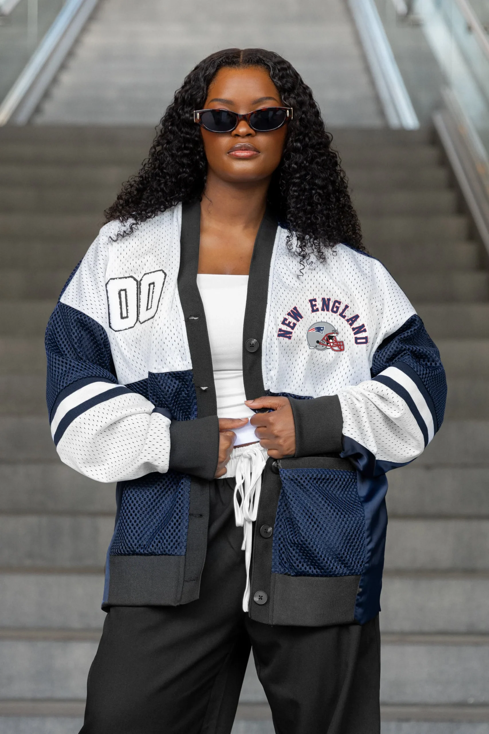 NEW ENGLAND PATRIOTS MVP ERA CONTRAST MESH CARDIGAN