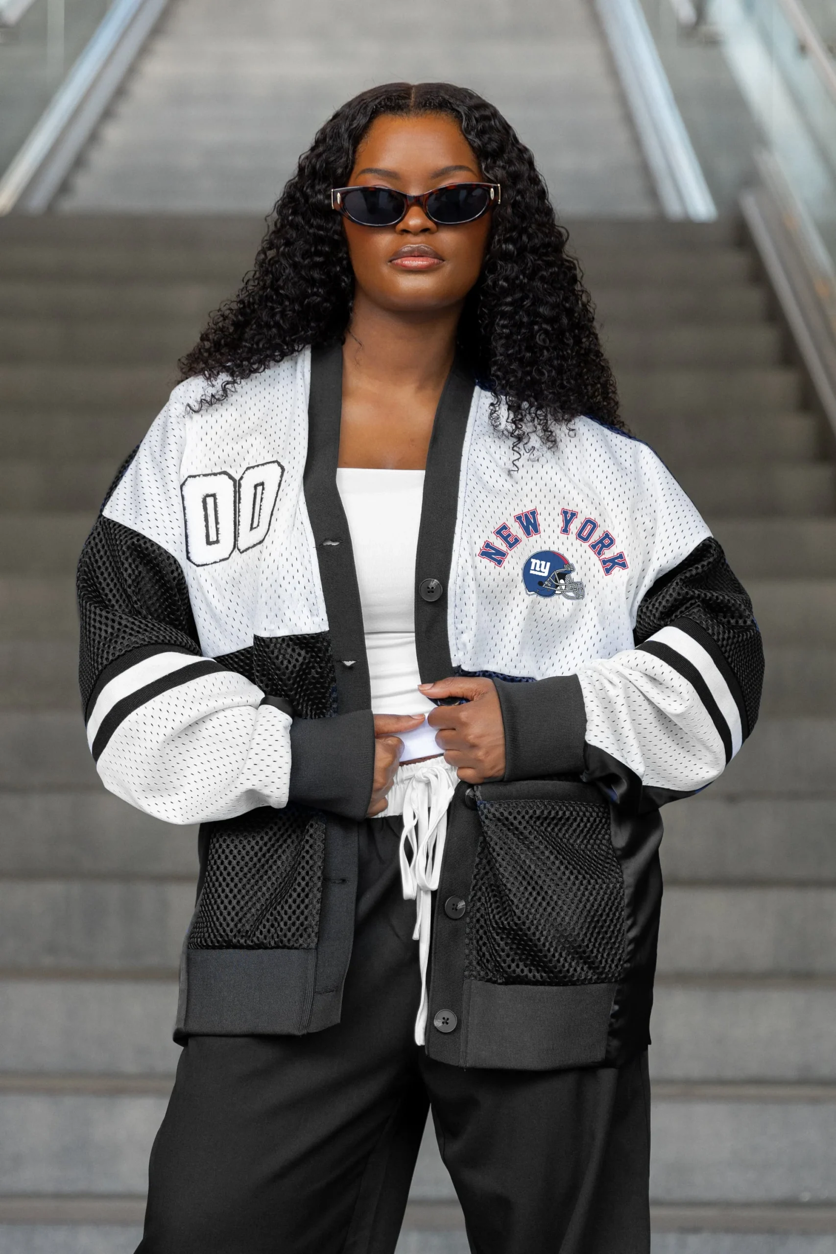 NEW YORK GIANTS MVP ERA CONTRAST MESH CARDIGAN 1 NEW YORK GIANTS MVP ERA CONTRAST MESH CARDIGAN