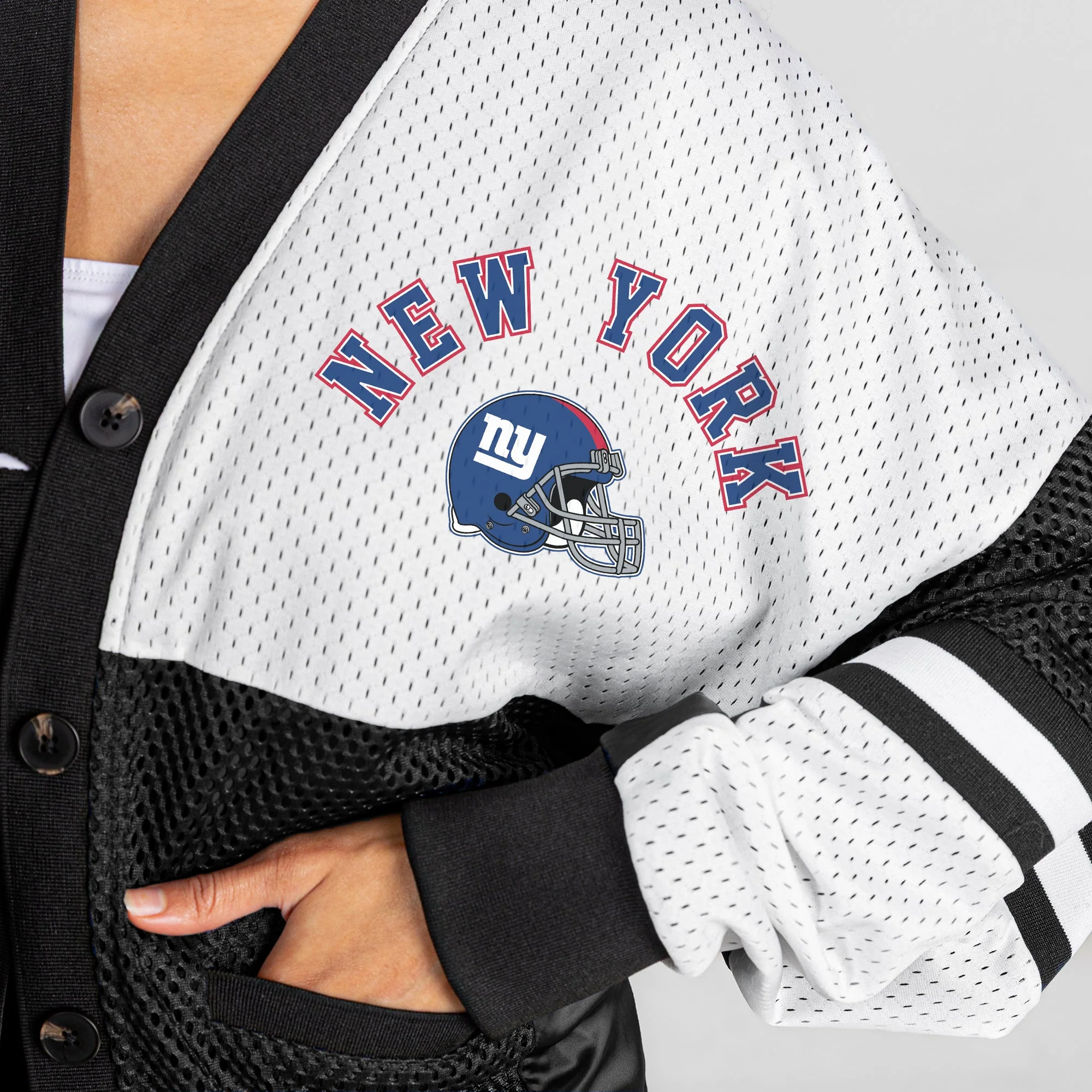 NEW YORK GIANTS MVP ERA CONTRAST MESH CARDIGAN 8 NEW YORK GIANTS MVP ERA CONTRAST MESH CARDIGAN