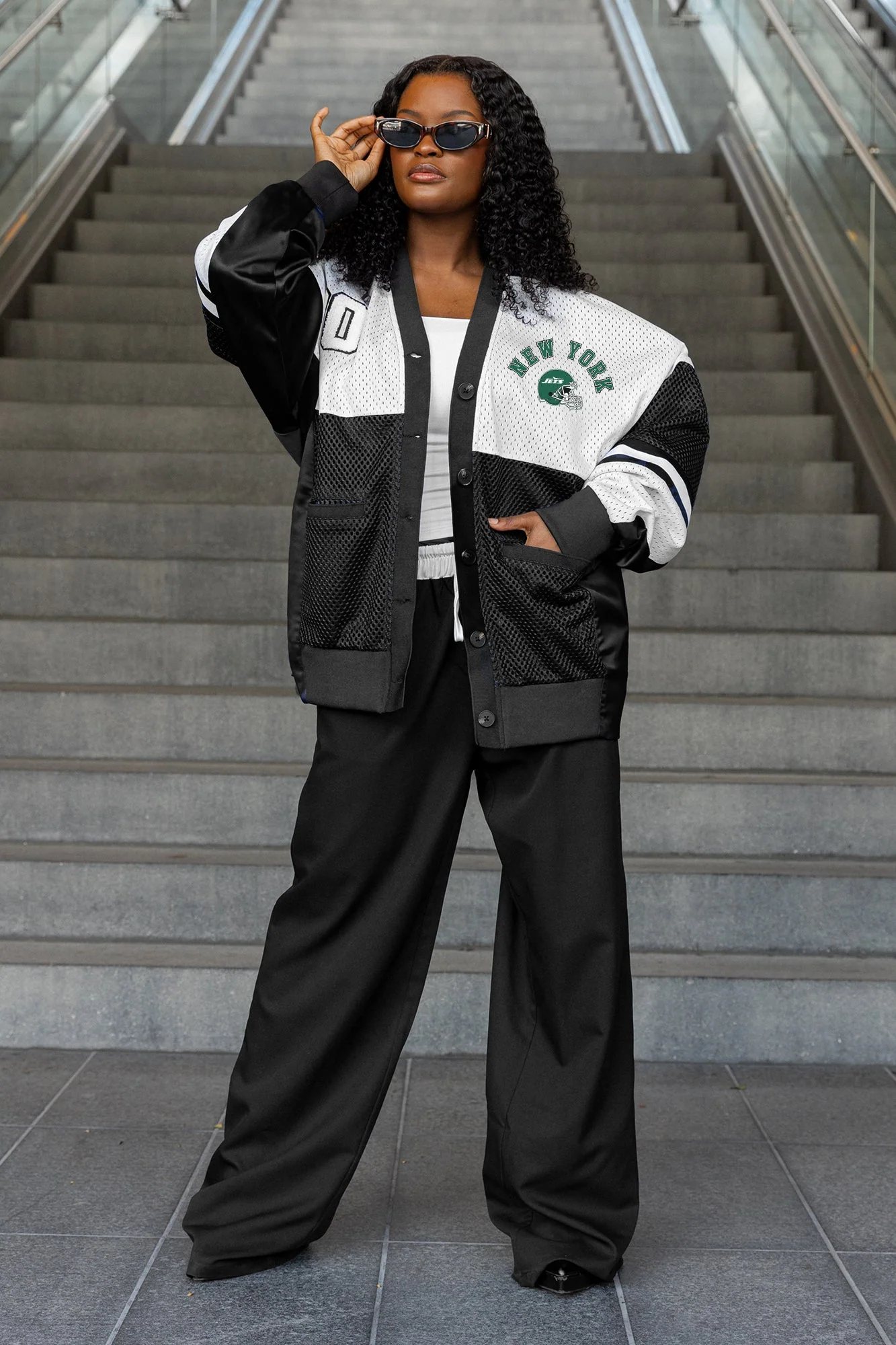 NEW YORK JETS MVP ERA CONTRAST MESH CARDIGAN