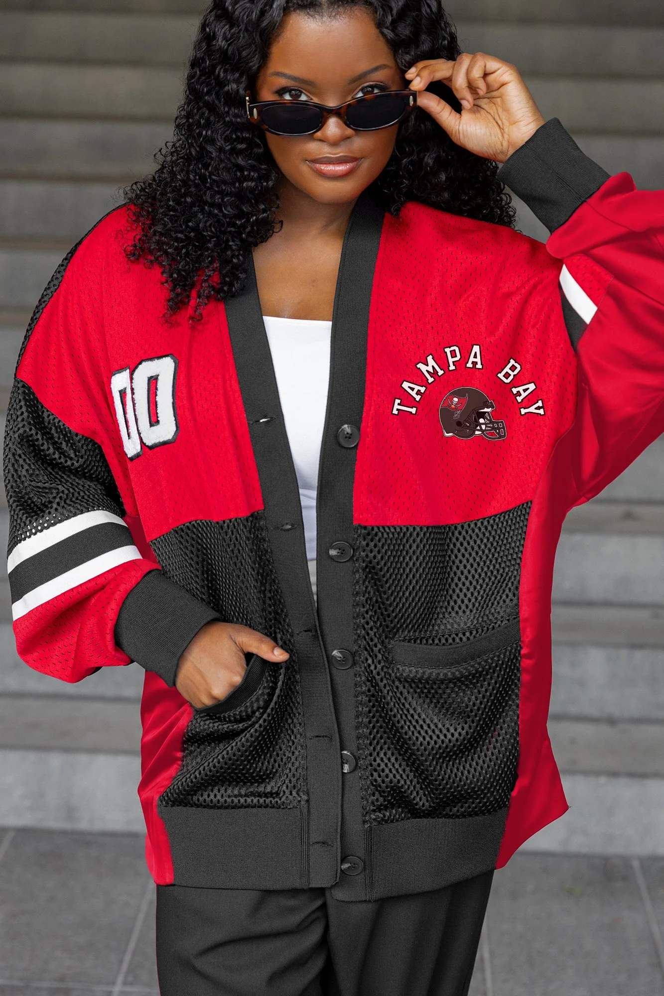 TAMPA BAY BUCCANEERS MVP ERA CONTRAST MESH CARDIGAN 1 TAMPA BAY BUCCANEERS MVP ERA CONTRAST MESH CARDIGAN