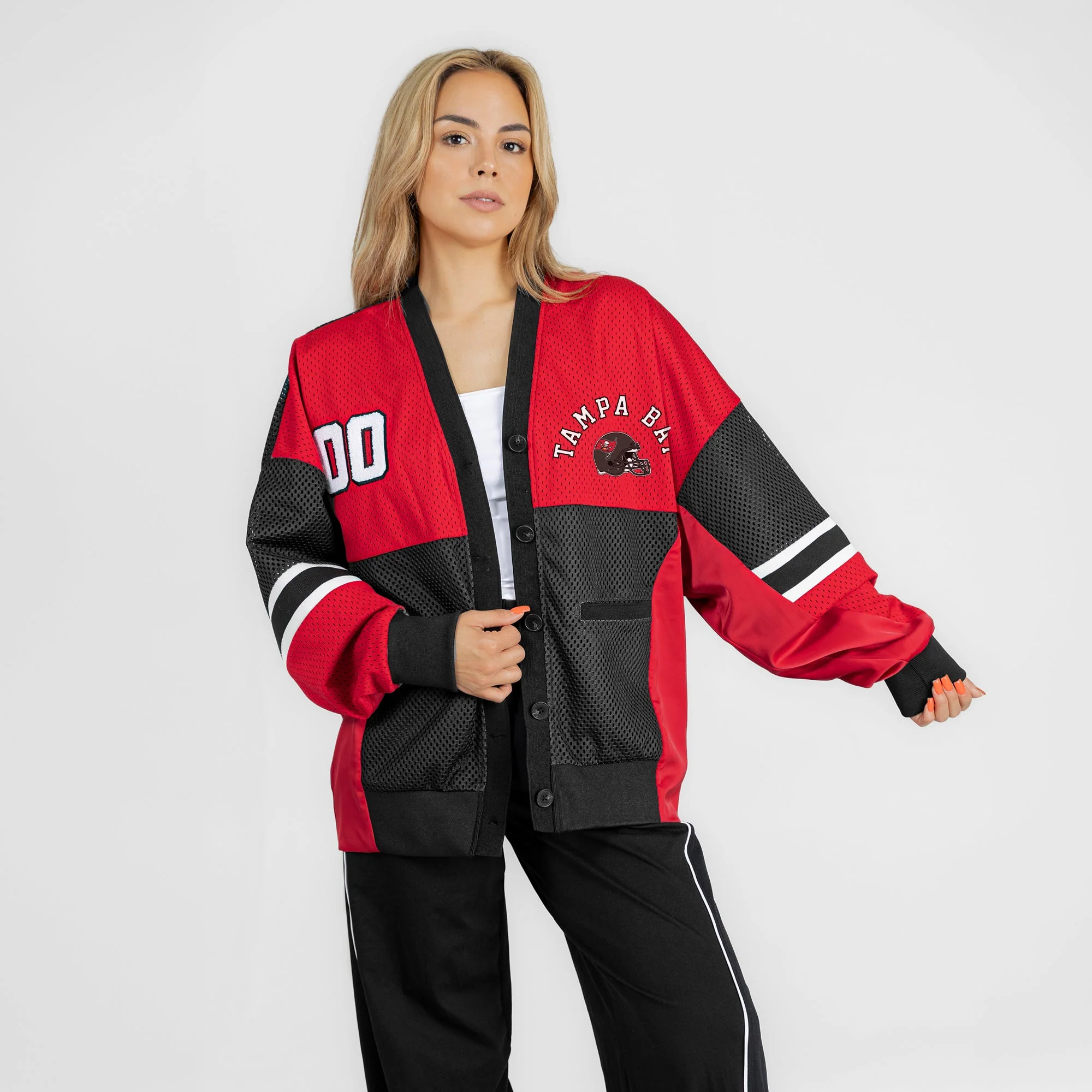 TAMPA BAY BUCCANEERS MVP ERA CONTRAST MESH CARDIGAN 5 TAMPA BAY BUCCANEERS MVP ERA CONTRAST MESH CARDIGAN