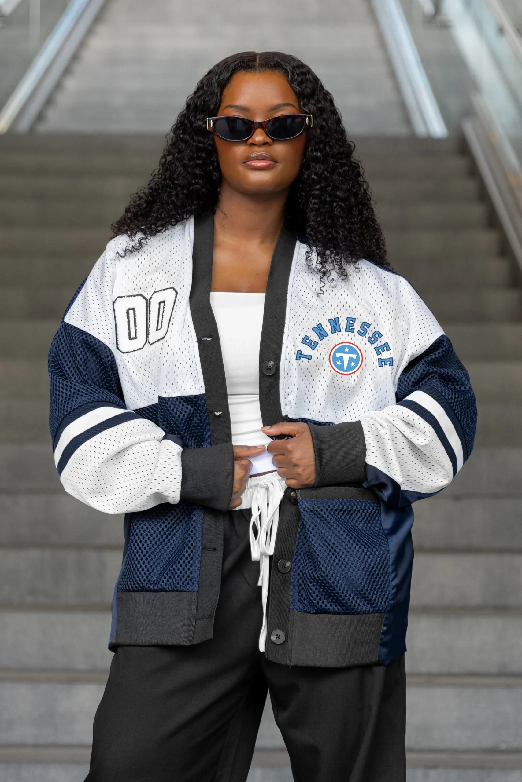 TENNESSEE TITANS MVP ERA CONTRAST MESH CARDIGAN 1 TENNESSEE TITANS MVP ERA CONTRAST MESH CARDIGAN