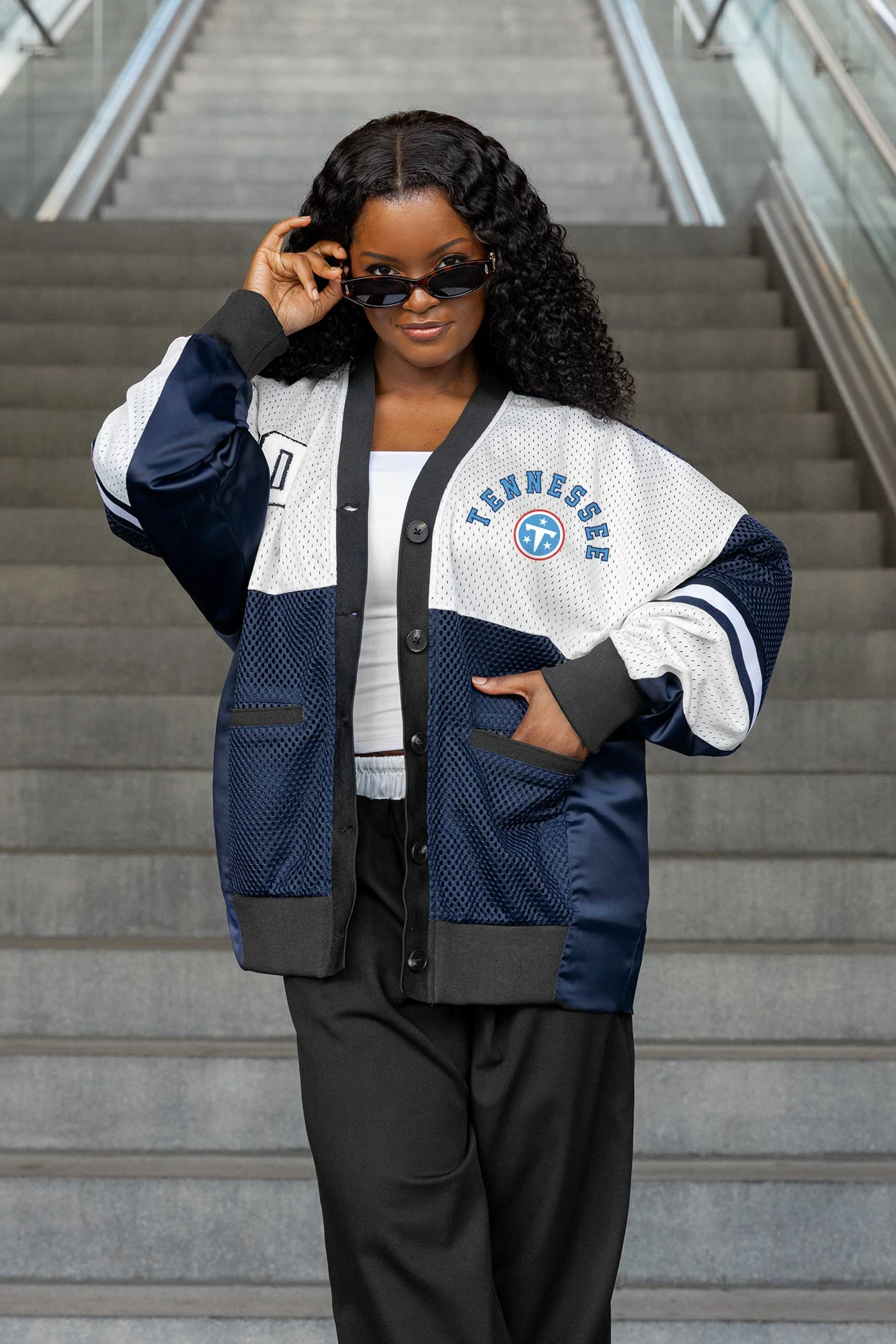TENNESSEE TITANS MVP ERA CONTRAST MESH CARDIGAN 3 TENNESSEE TITANS MVP ERA CONTRAST MESH CARDIGAN