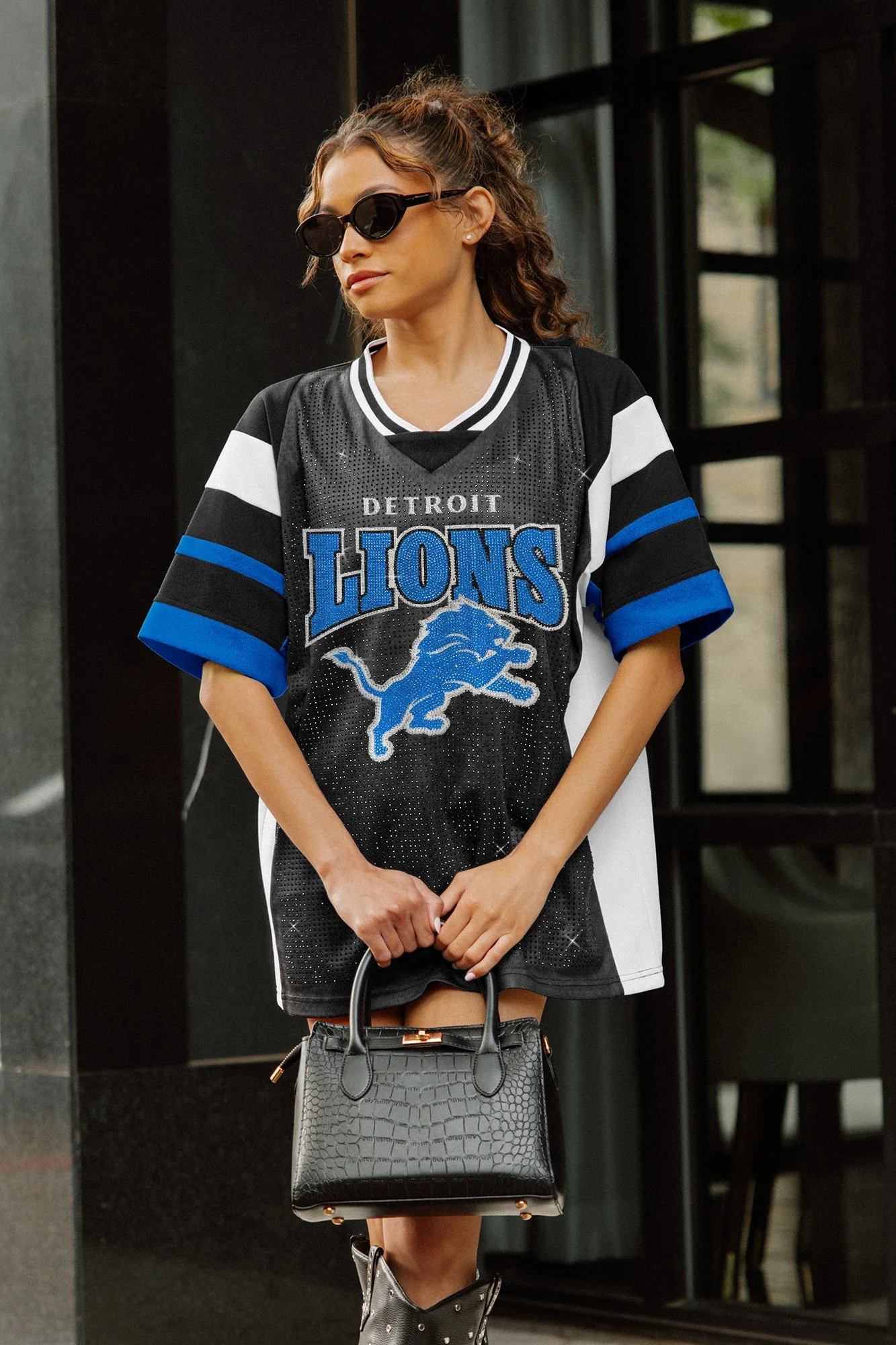 DETROIT LIONS AMPED UP RHINESTONE FASHION TOP