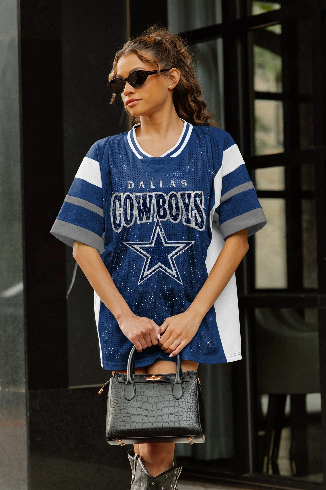 DALLAS COWBOYS AMPED UP RHINESTONE FASHION TOP