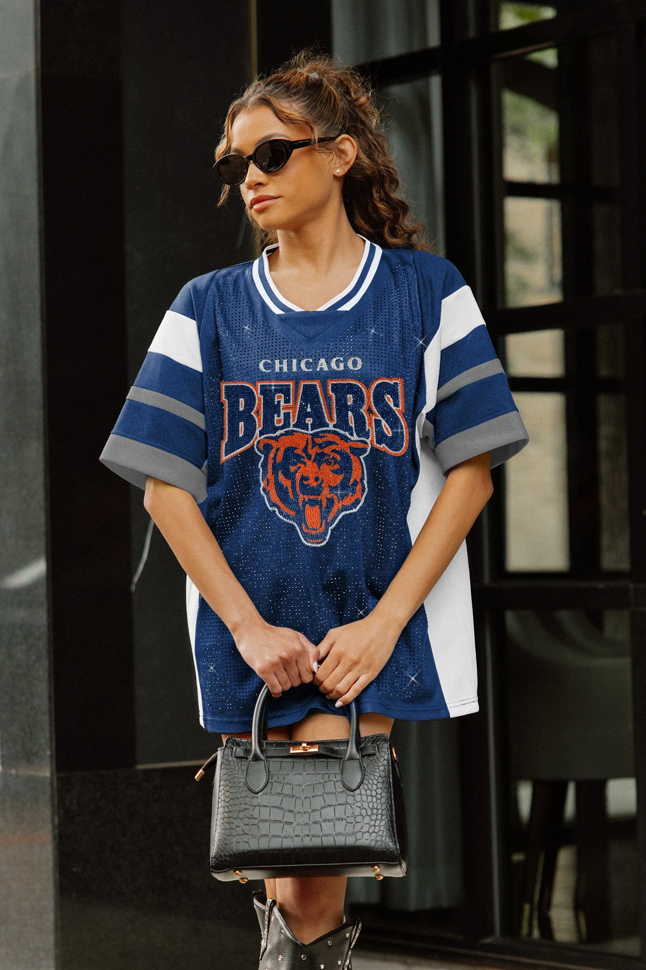 CHICAGO BEARS AMPED UP RHINESTONE FASHION TOP 1 CHICAGO BEARS AMPED UP RHINESTONE FASHION TOP