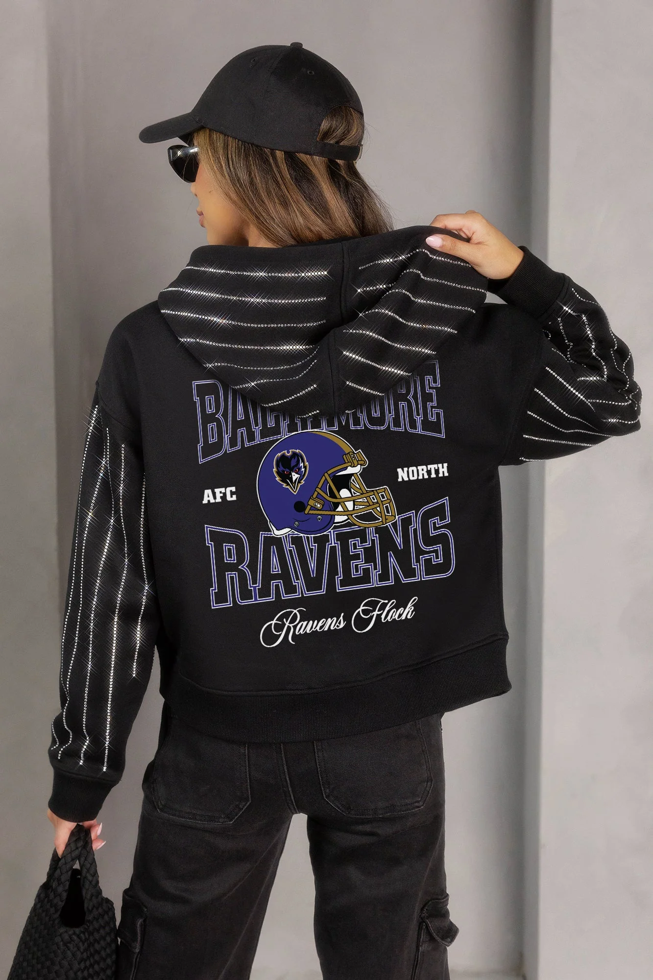 BALTIMORE RAVENS EYES ON THE PRIZE RHINESTUD STRIPE ZIP HOODIE