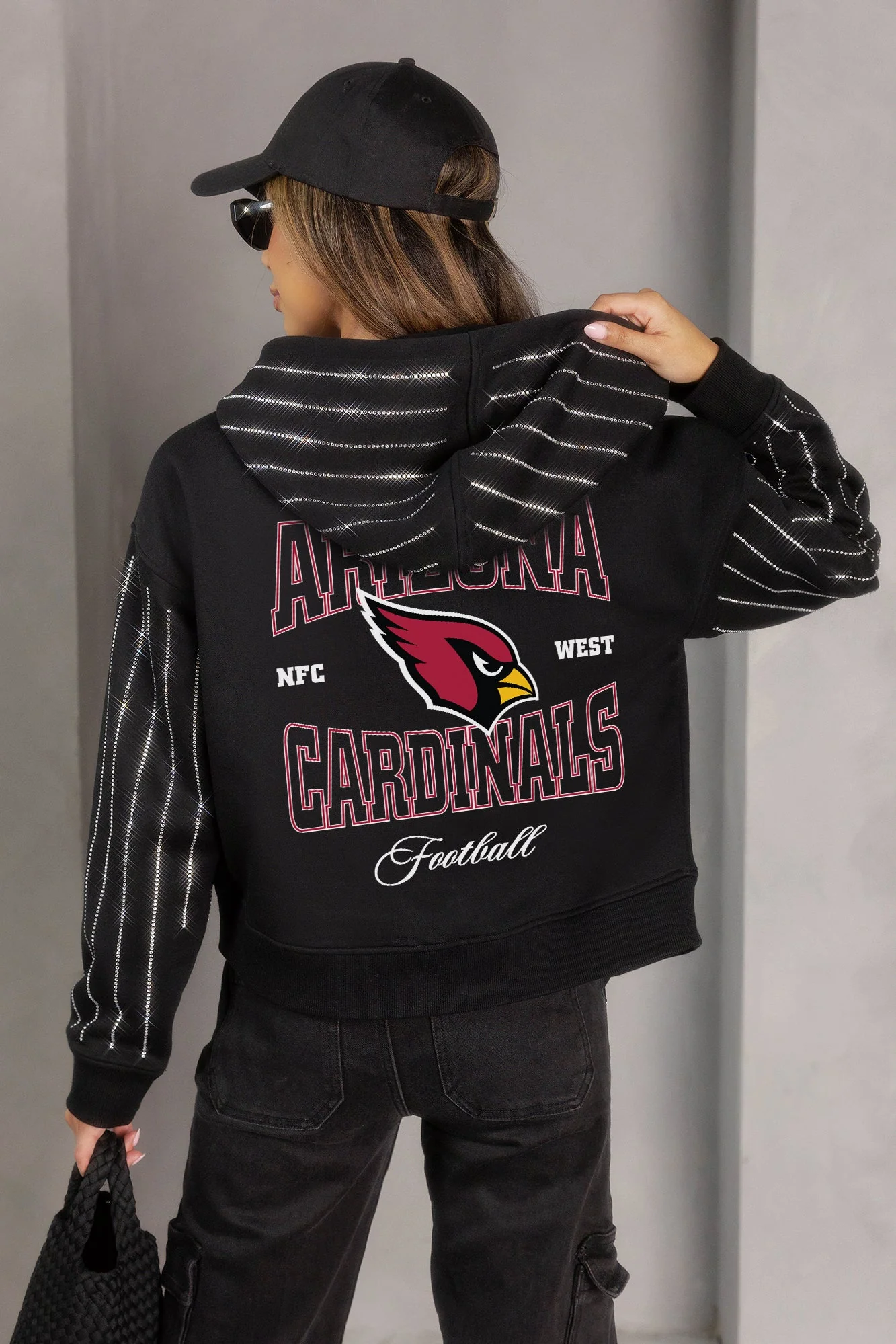 ARIZONA CARDINALS EYES ON THE PRIZE RHINESTUD STRIPE ZIP HOODIE 1 ARIZONA CARDINALS EYES ON THE PRIZE RHINESTUD STRIPE ZIP HOODIE