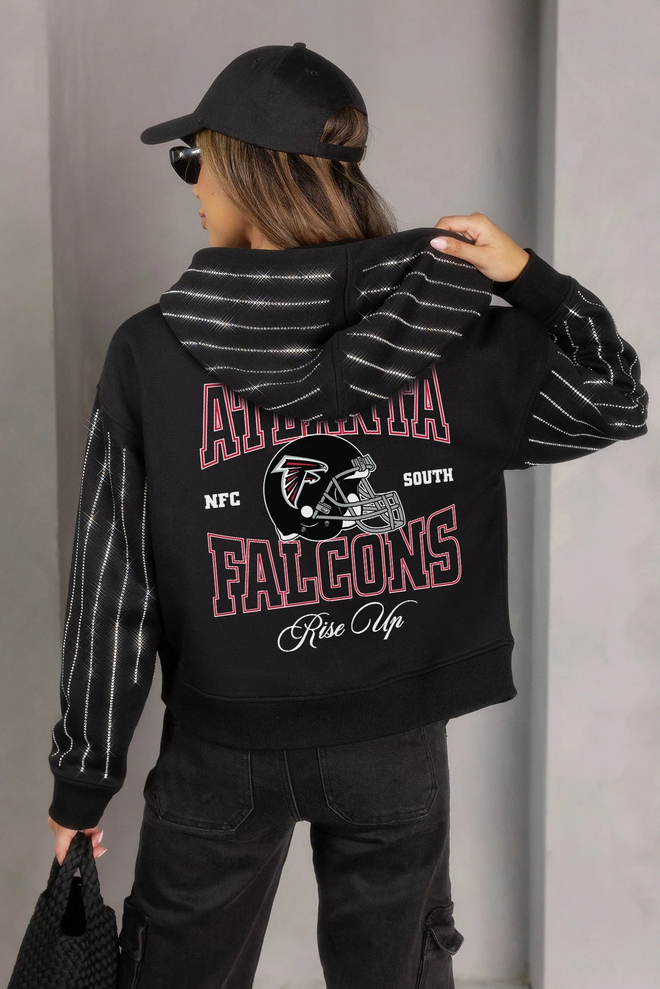 ATLANTA FALCONS EYES ON THE PRIZE RHINESTUD STRIPE ZIP HOODIE