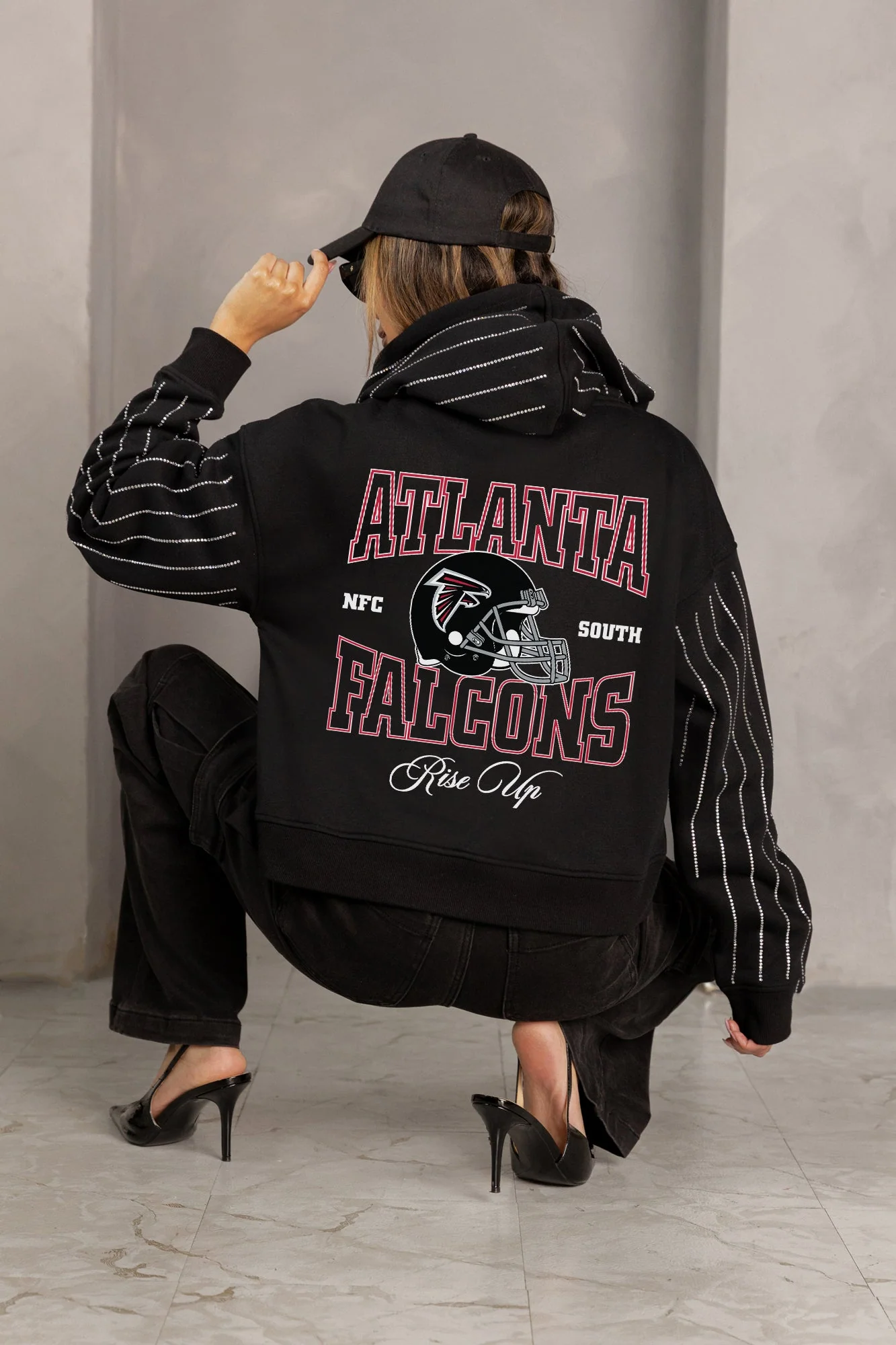 ATLANTA FALCONS EYES ON THE PRIZE RHINESTUD STRIPE ZIP HOODIE